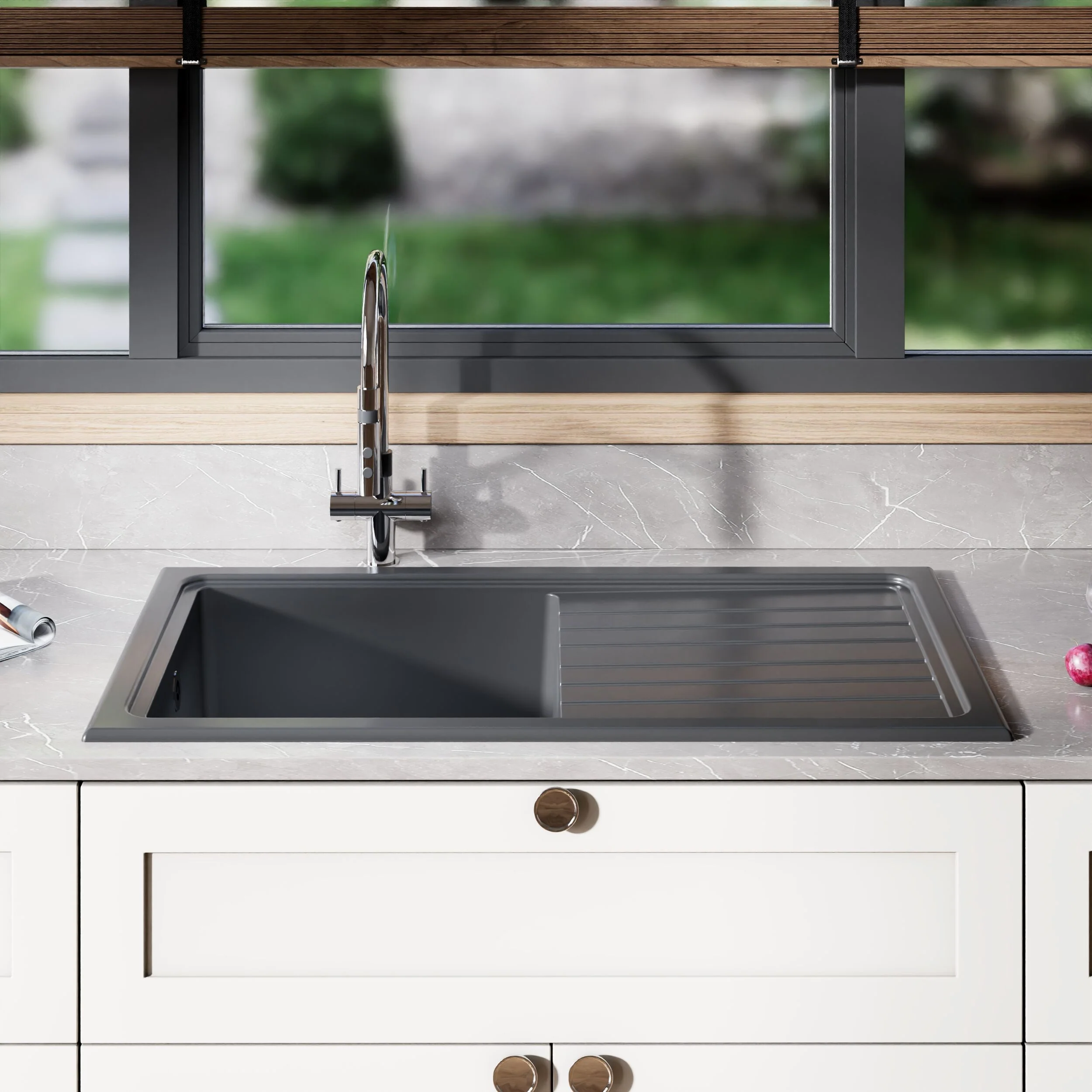 101cm Inset Counter Top Fireclay Ceramic Kitchen Sink - Multiple Options Available - Image 8