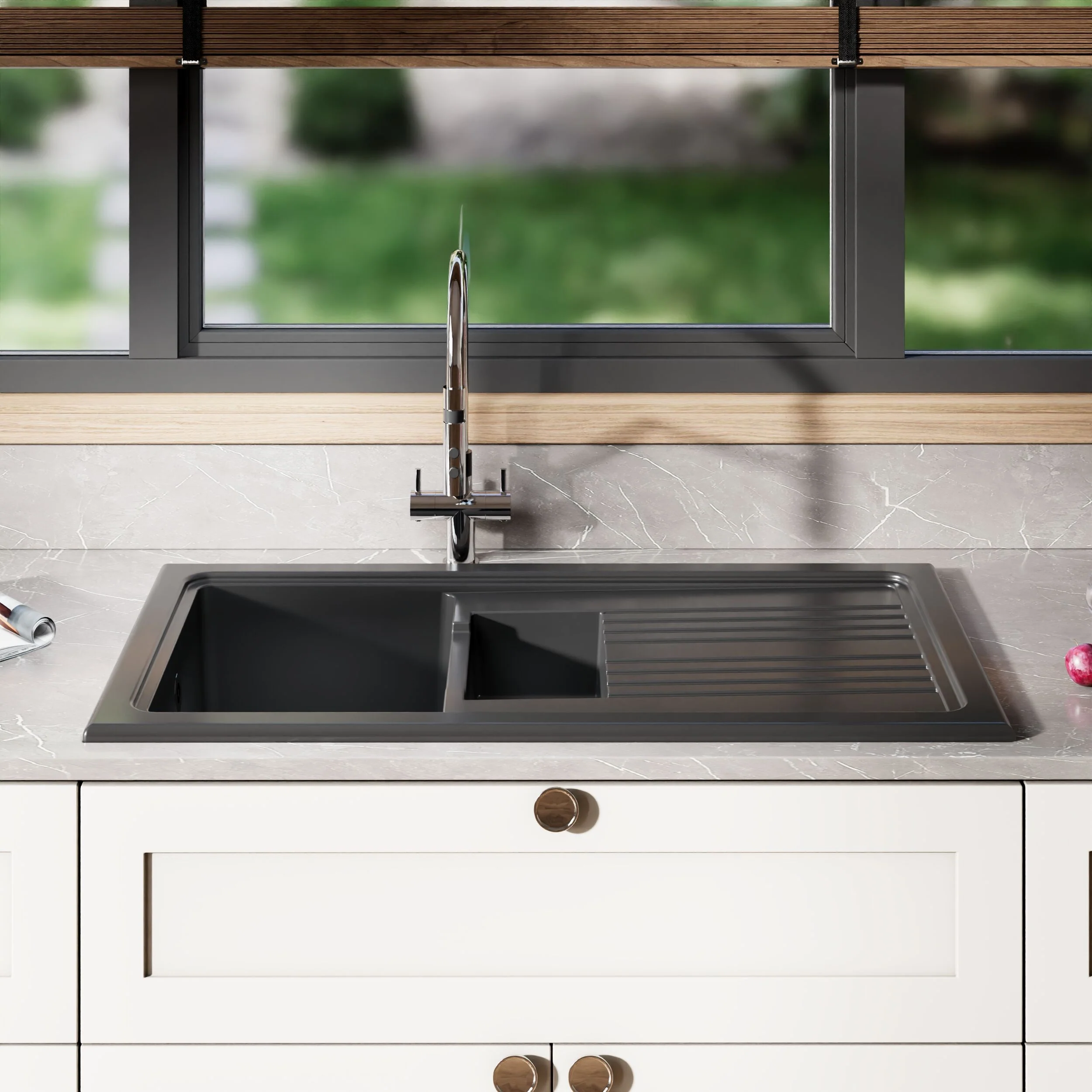 101cm Inset Counter Top Fireclay Ceramic Kitchen Sink - Multiple Options Available - Image 9