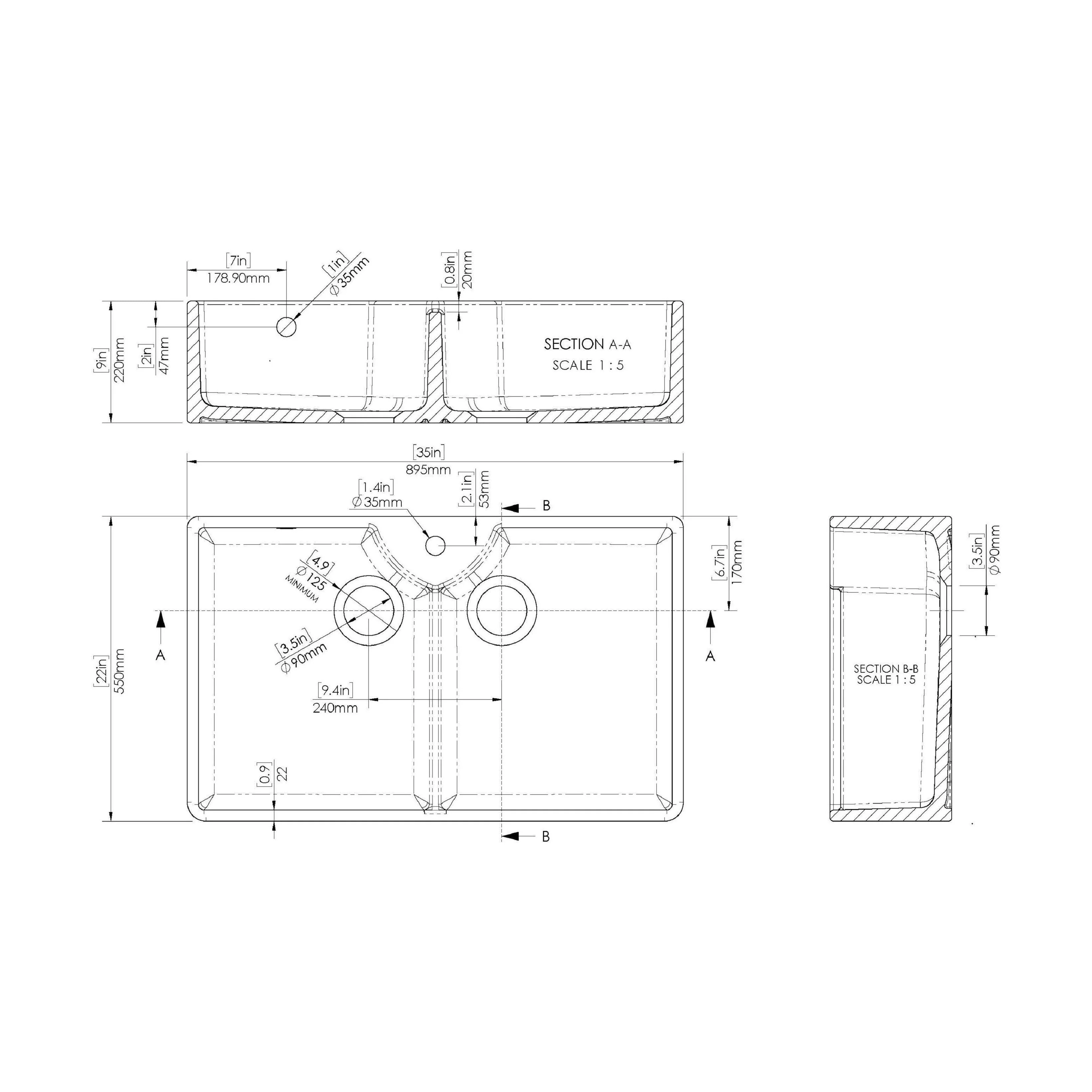 Traditional Double Bowl Fireclay Butler Kitchen Sink Bundle with Overflow, Classic Tap & Wastes - 895mm - Image 5