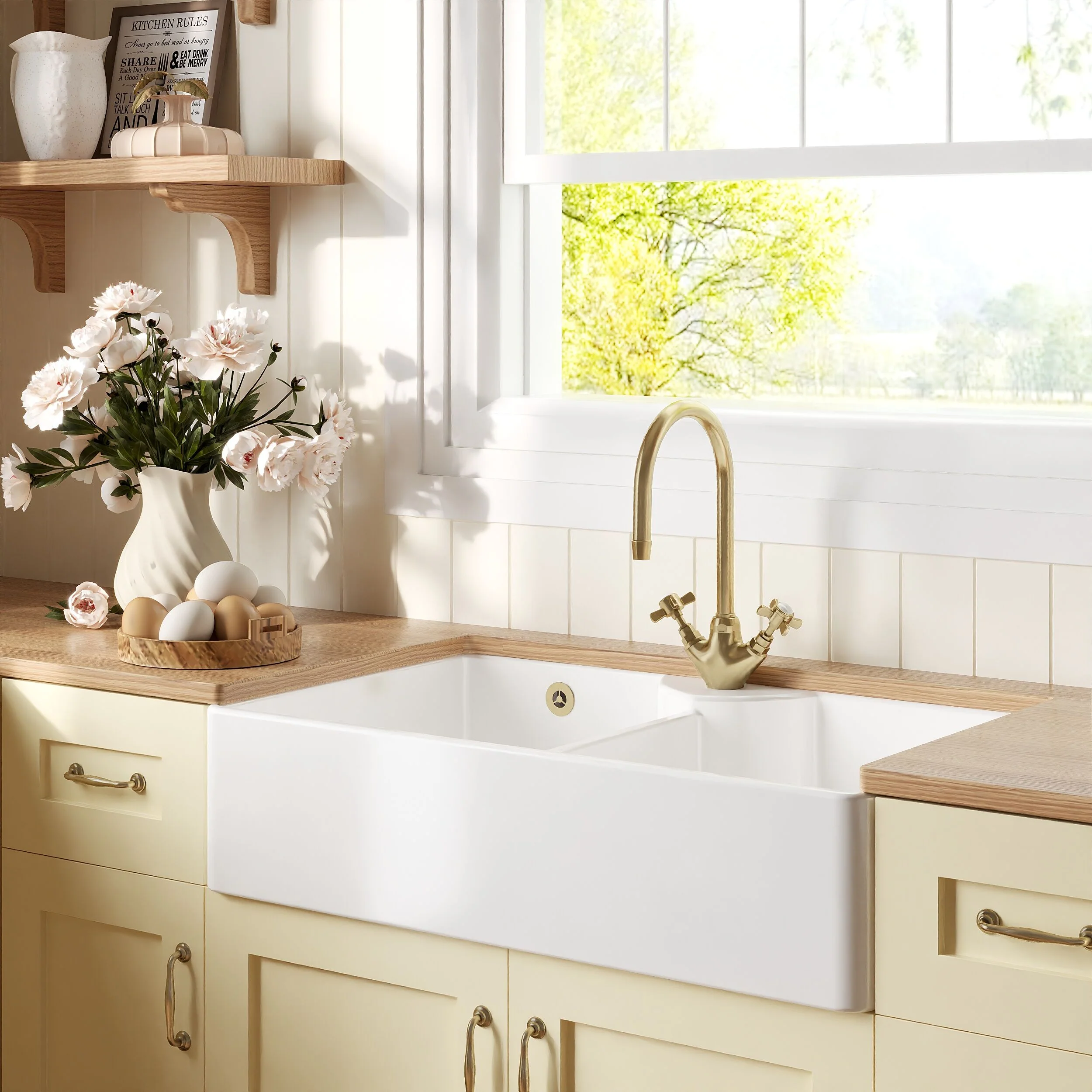 Double Bowl Fireclay Ceramic Stepped Weir Butler Kitchen Sink - Multiple Styles Available - Image 12