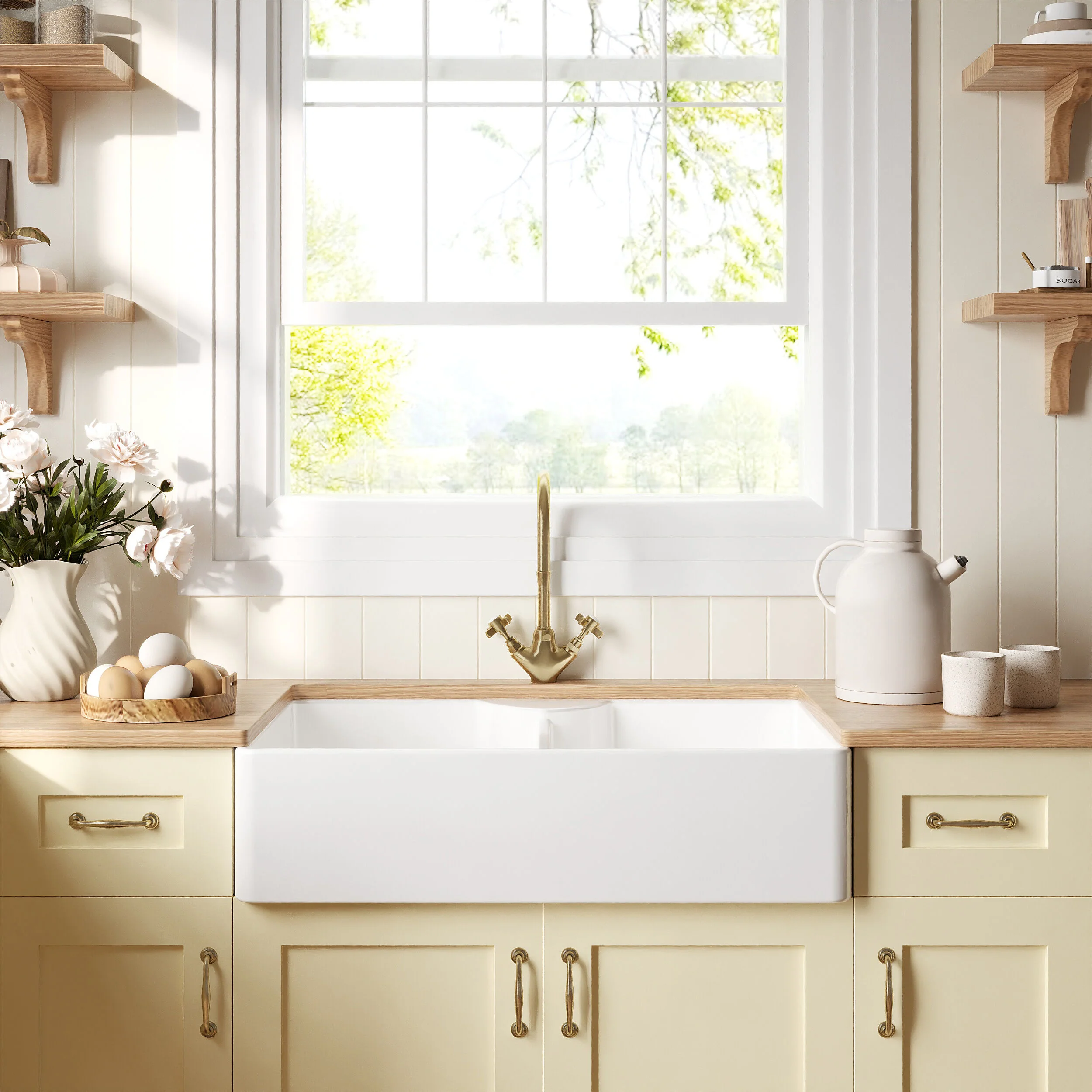 Double Bowl Fireclay Ceramic Stepped Weir Butler Kitchen Sink - Multiple Styles Available - Image 4