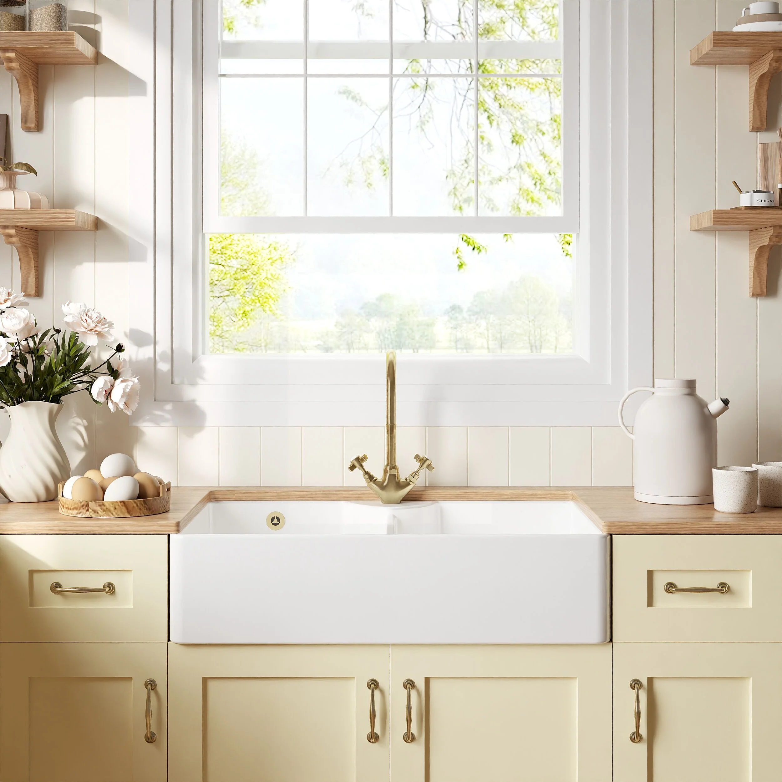 Double Bowl Fireclay Ceramic Stepped Weir Butler Kitchen Sink - Multiple Styles Available - Image 6