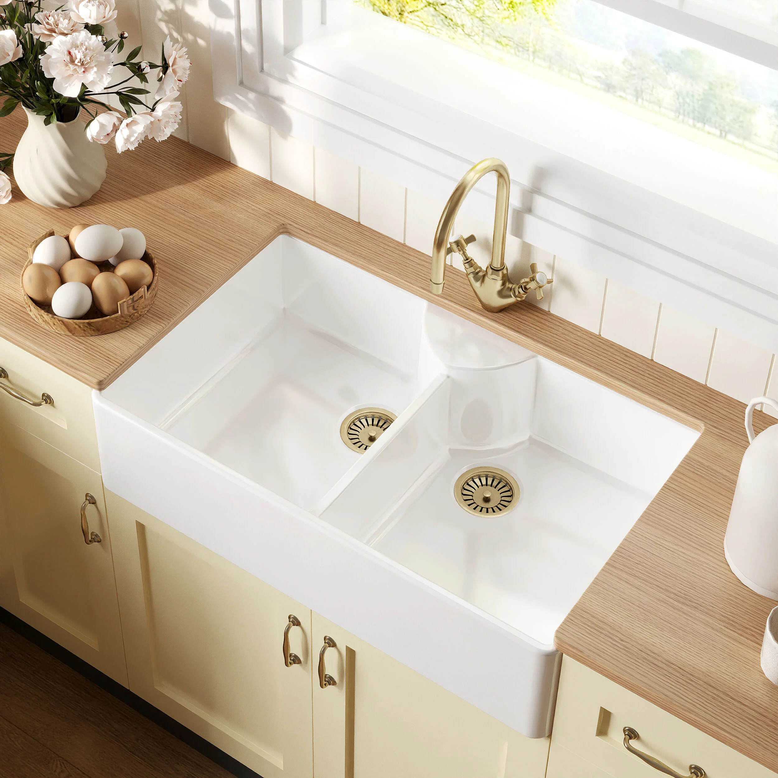 Double Bowl Fireclay Ceramic Stepped Weir Butler Kitchen Sink - Multiple Styles Available - Image 7