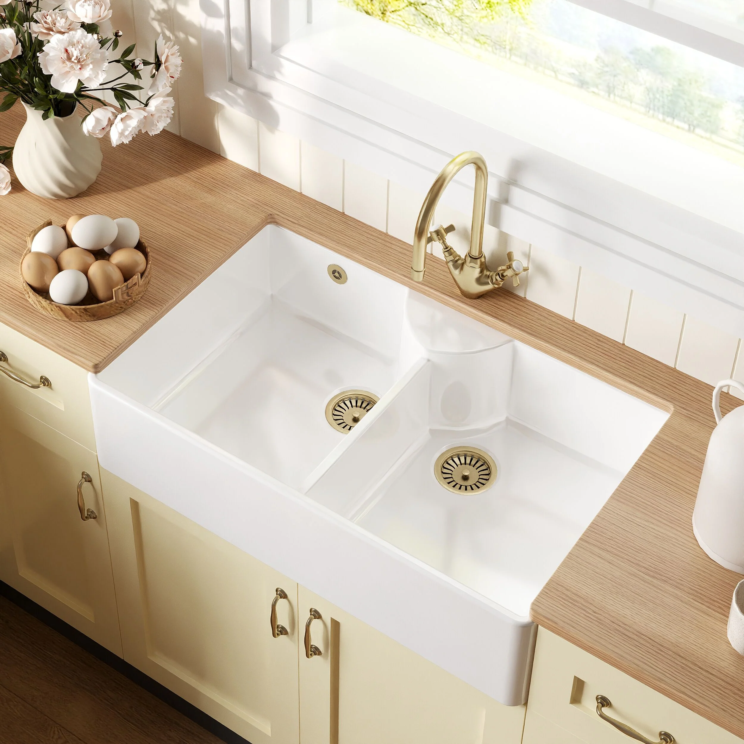 Double Bowl Fireclay Ceramic Stepped Weir Butler Kitchen Sink - Multiple Styles Available - Image 8