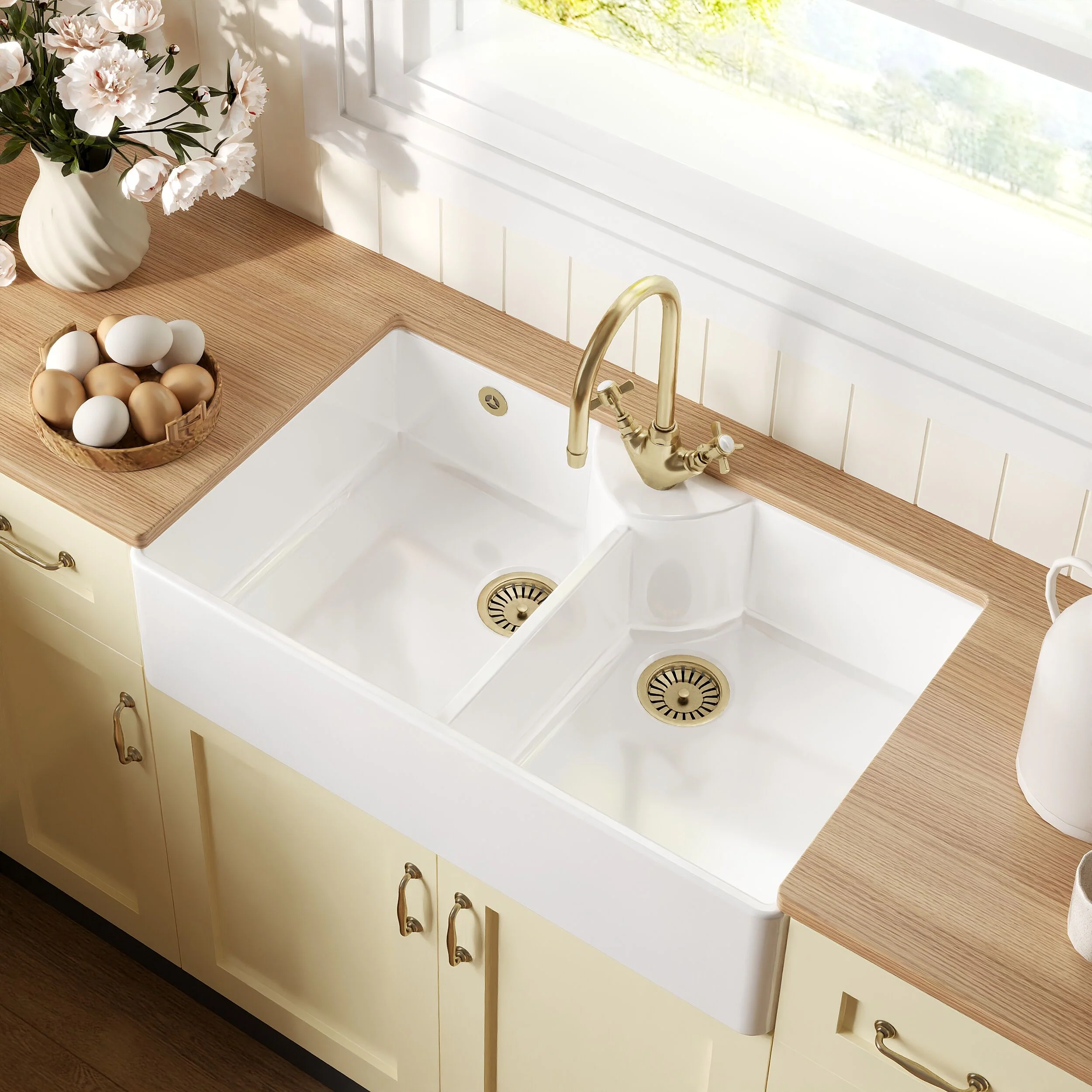 Double Bowl Fireclay Ceramic Stepped Weir Butler Kitchen Sink - Multiple Styles Available - Image 9
