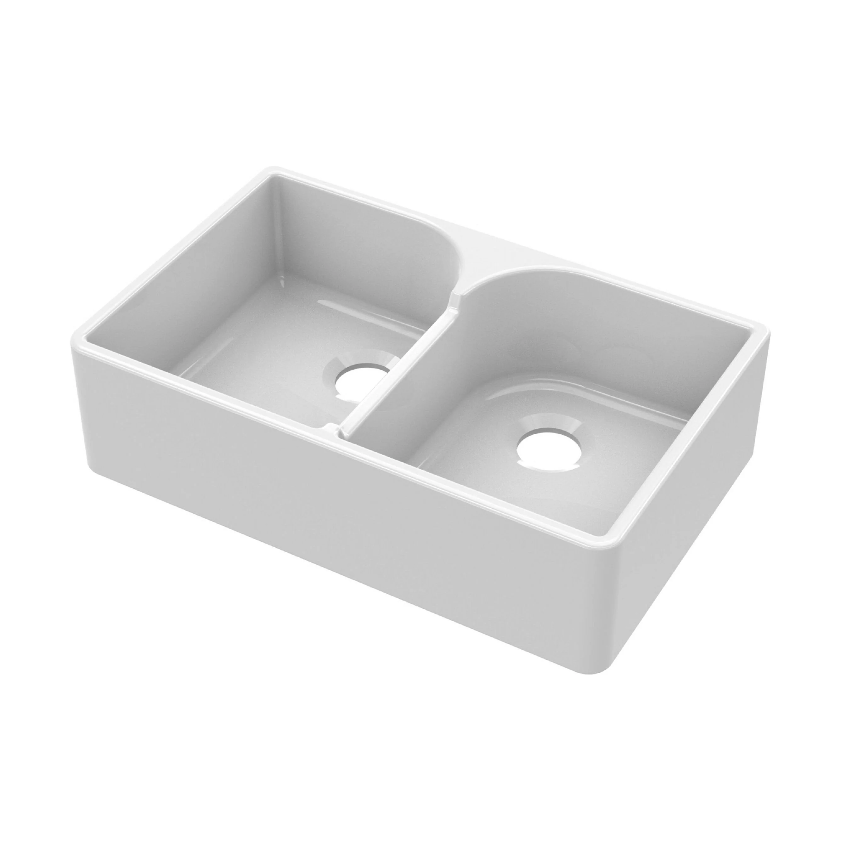 Traditional Double Bowl Fireclay Ceramic Butler Kitchen Sink with Stepped Weir - 795mm - Image 5