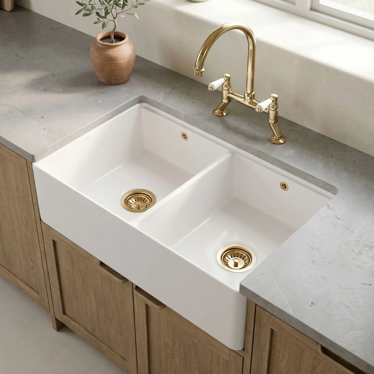 Fireclay Ceramic Kitchen Sink with Ledge - Choice of Design and Style - Image 2