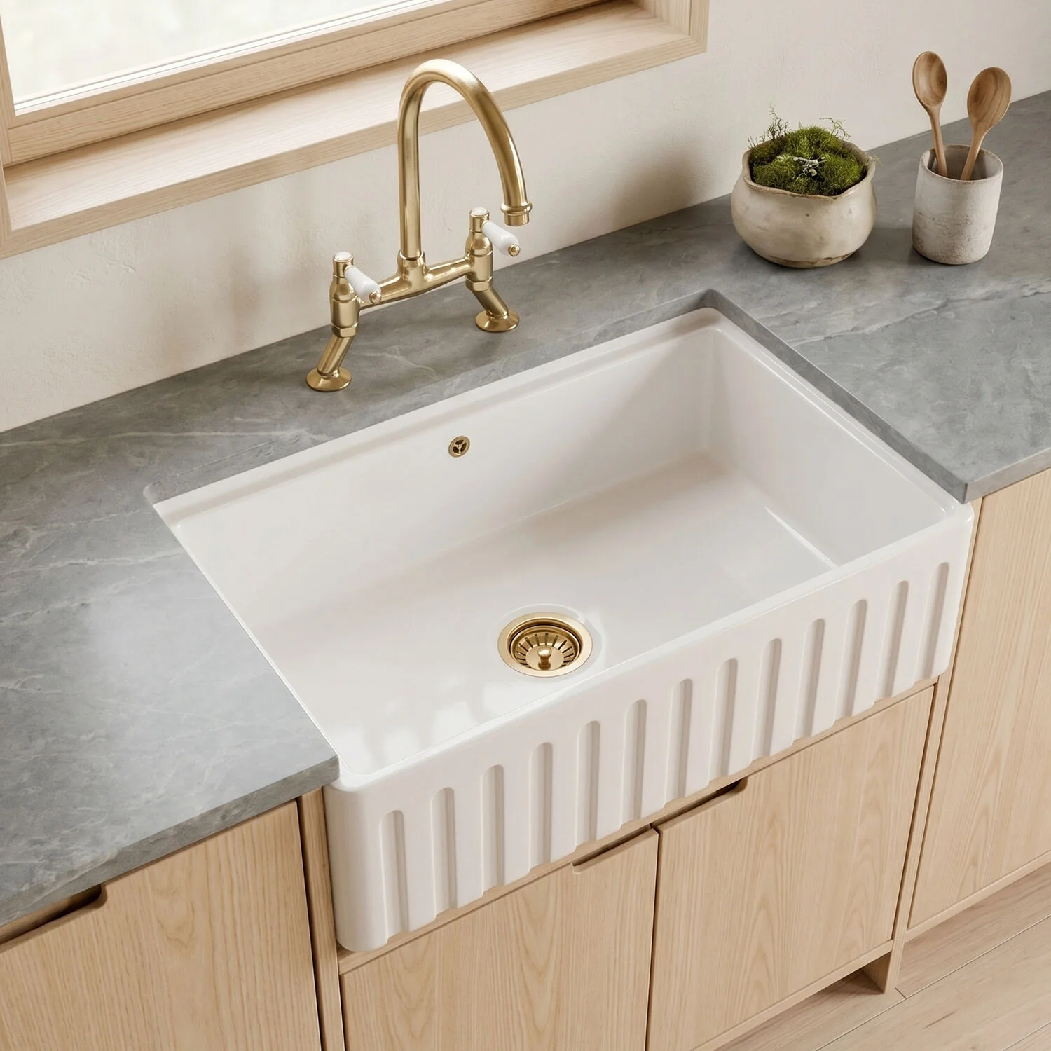 Fireclay Ceramic Kitchen Sink with Ledge - Choice of Design and Style - Image 3