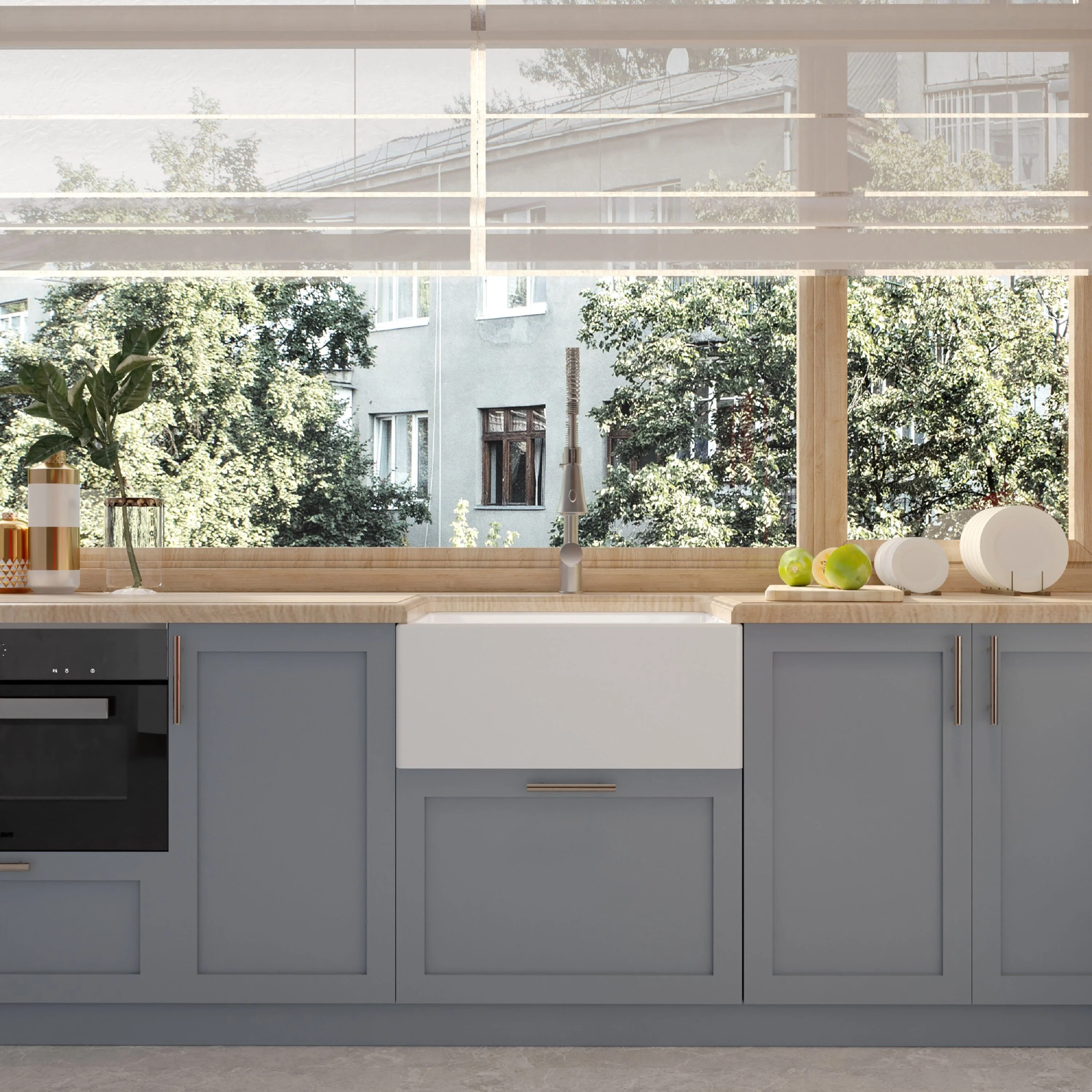 Single Bowl Fireclay Ceramic Belfast Kitchen Sink with Overflow - 615mm - Image 4