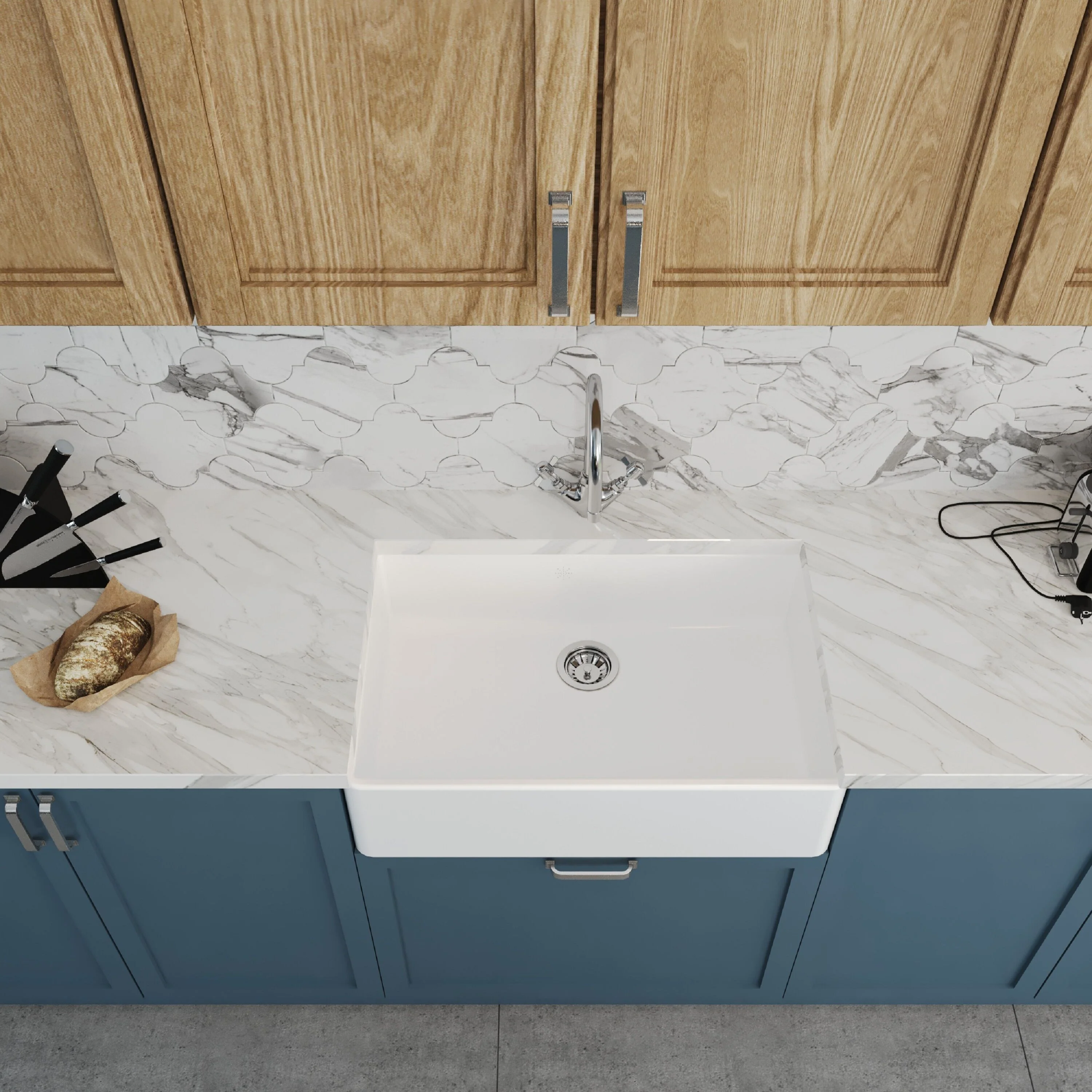 Single Bowl Fireclay Ceramic Butler Kitchen Sink Bundle with Mono Sink Mixer Tap & Waste - Image 3