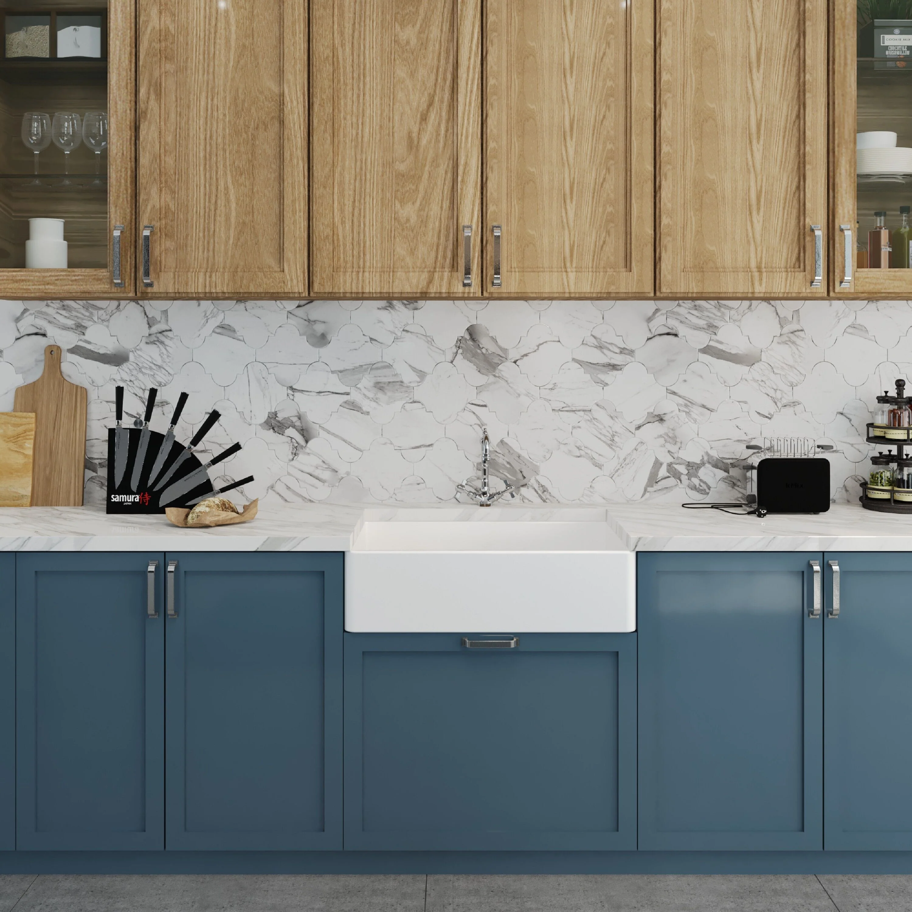 Traditional Single Bowl Fireclay Ceramic Butler Kitchen Sink Bundle with French Classic Tap & Waste - Chrome - Image 3