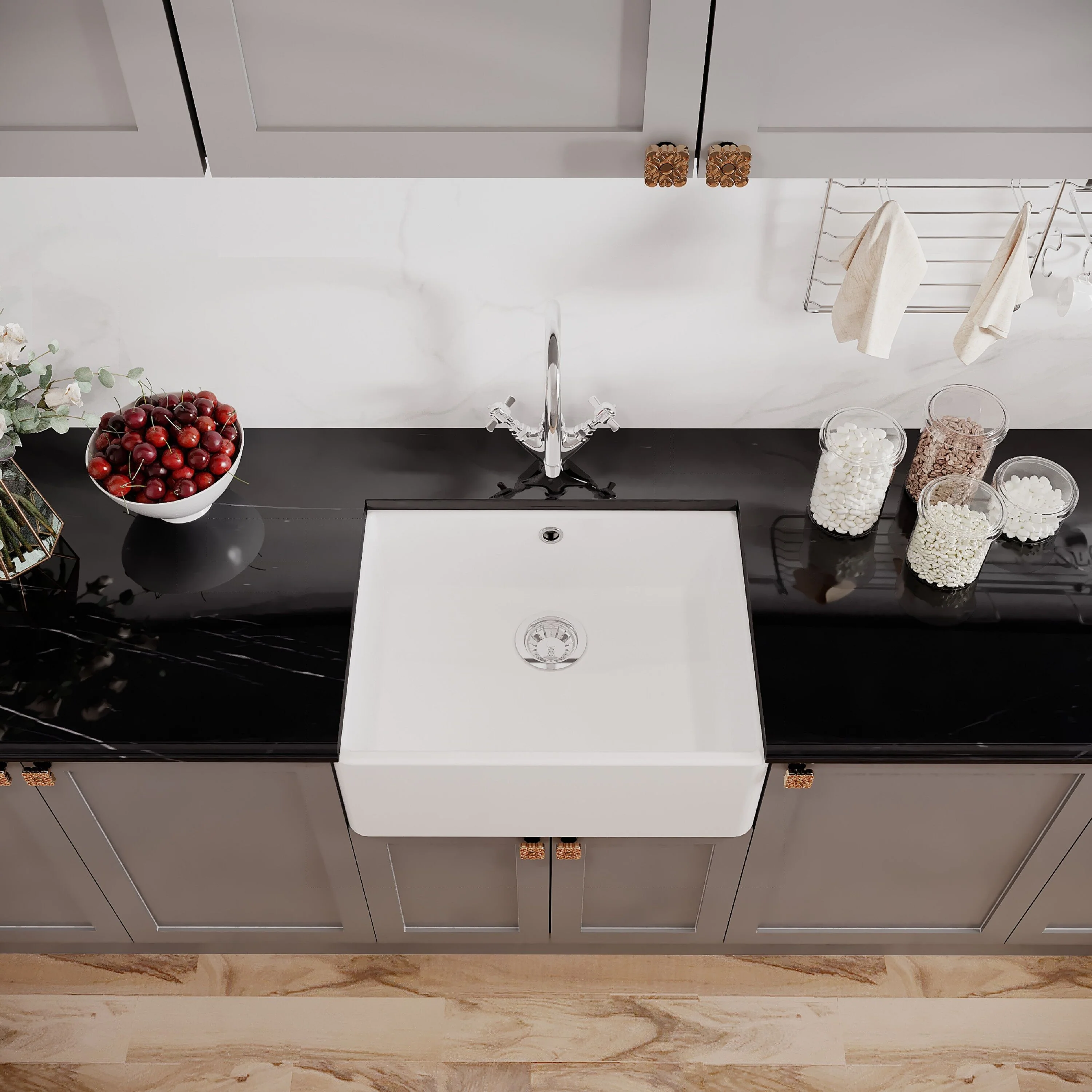 Single Bowl Fireclay Ceramic Butler Kitchen Sink Bundle with Overflow, Mixer Tap & Waste - Image 3