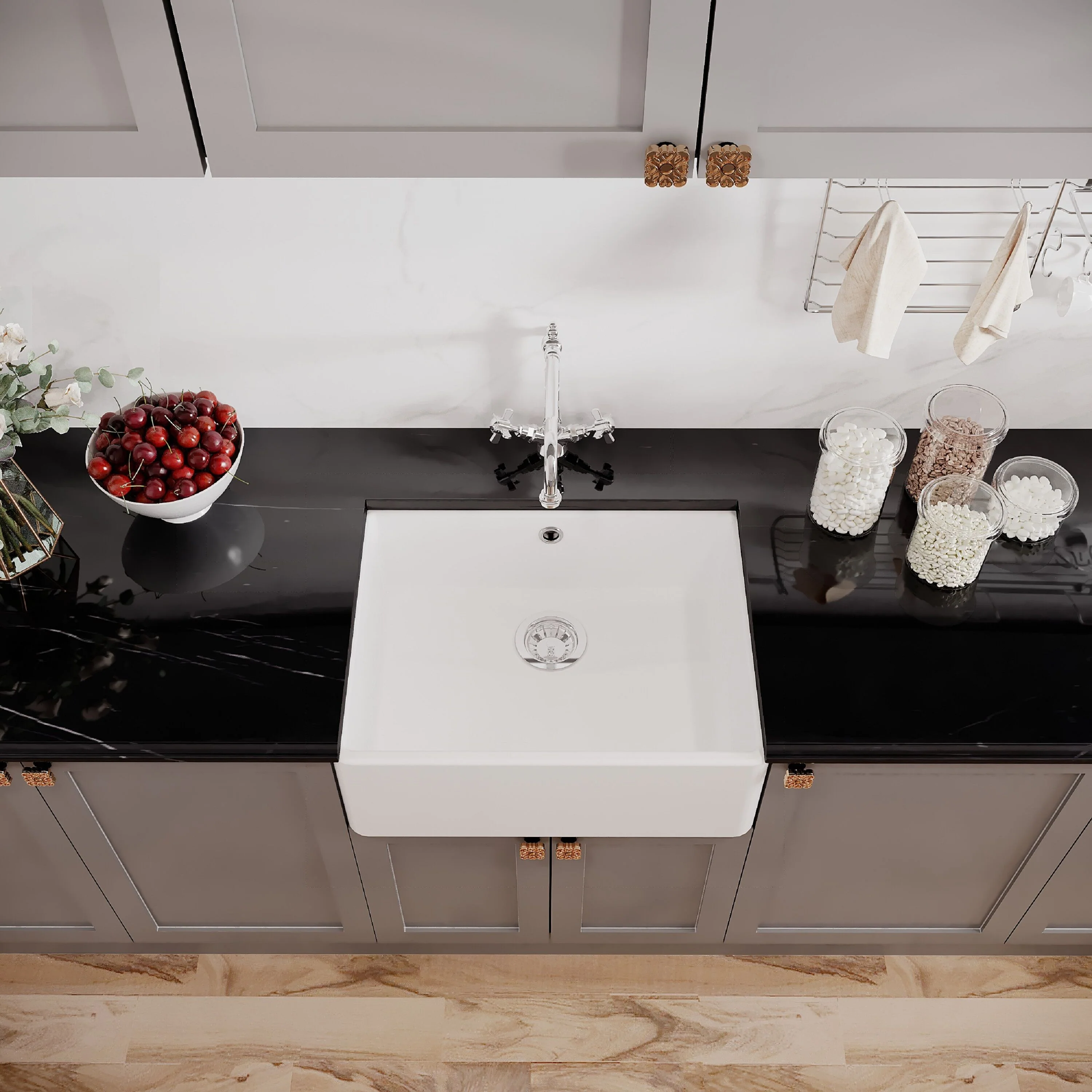 Single Bowl Fireclay Ceramic Butler Kitchen Sink Bundle with Classic Tap & Waste - Image 3
