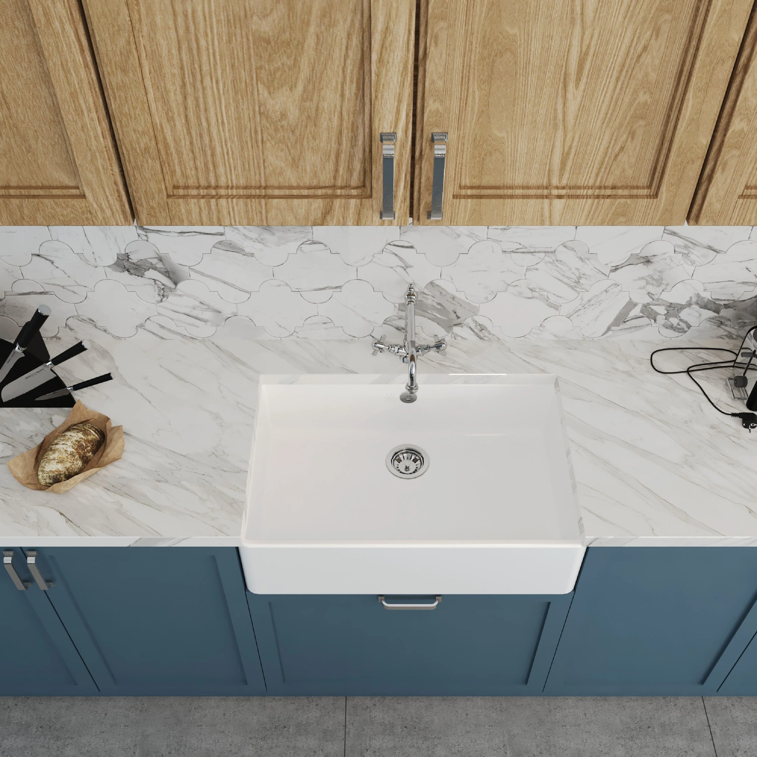 Single Bowl Fireclay Butler Kitchen Sink Bundle inc French Classic Tap & Overflow - Image 3