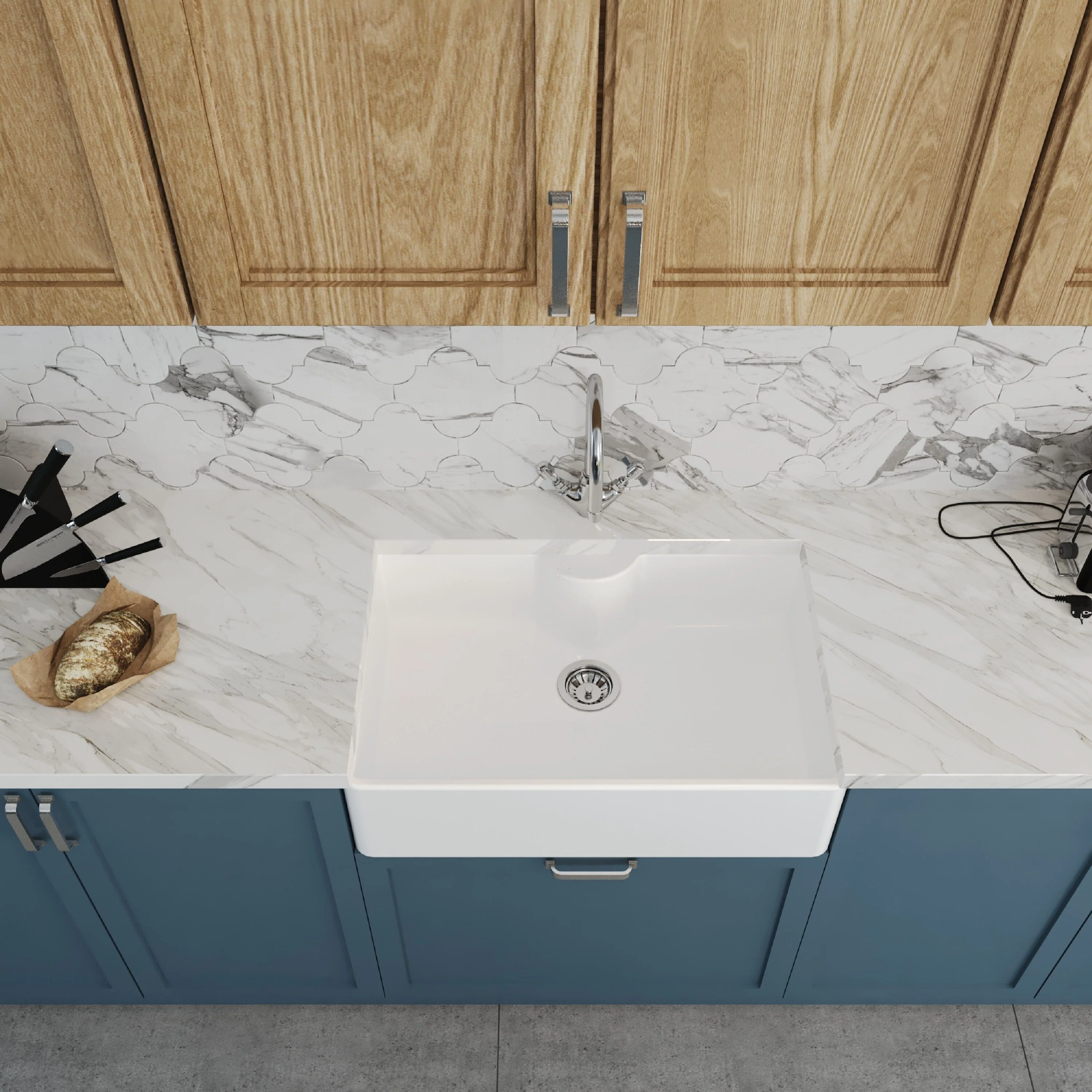 Single Bowl Fireclay Ceramic Butler Kitchen Sink Bundle with Mono Mixer Tap, Tap Ledge & Waste - Image 3