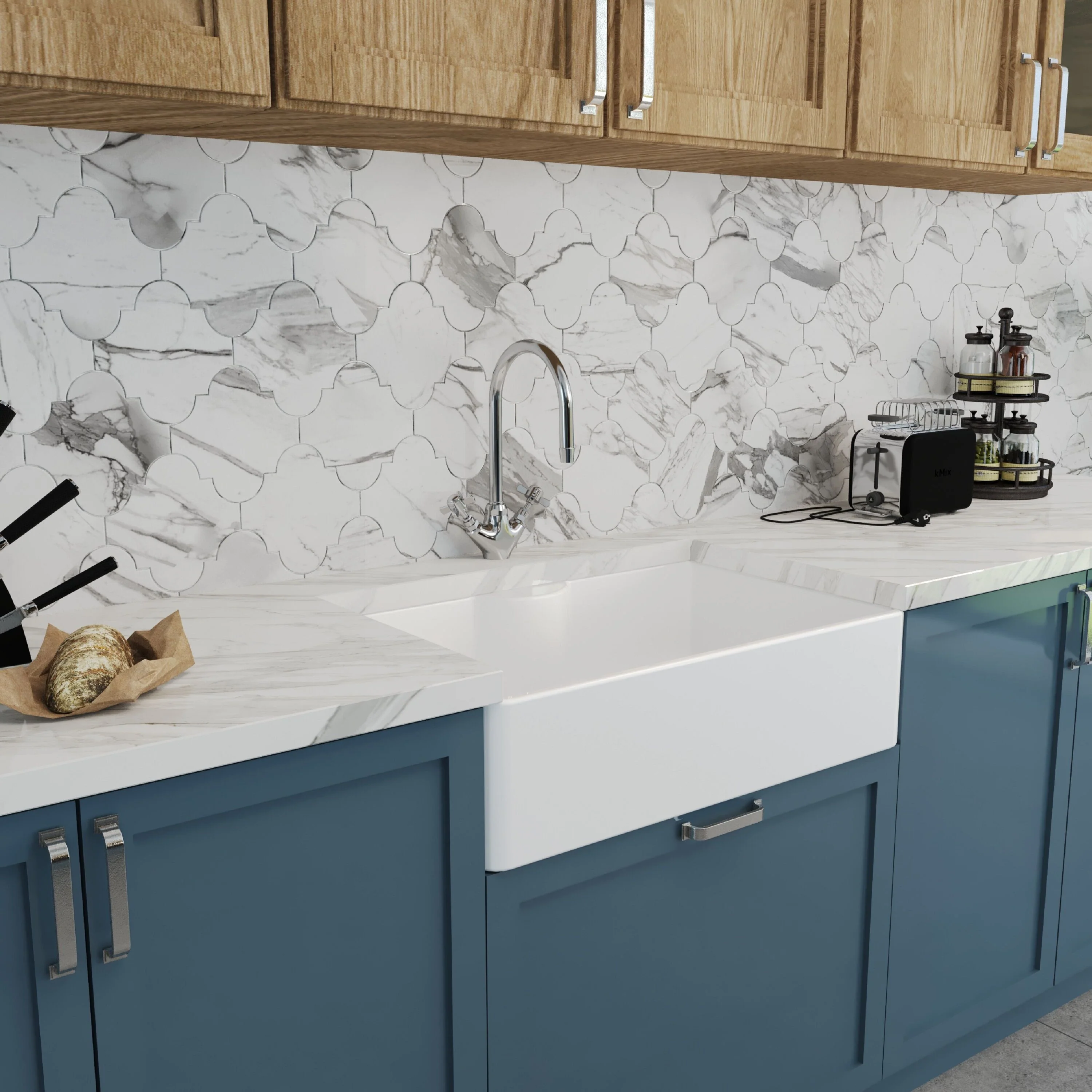 Single Bowl Fireclay Ceramic Butler Kitchen Sink Bundle with Mono Mixer Tap, Tap Ledge & Waste - Image 4