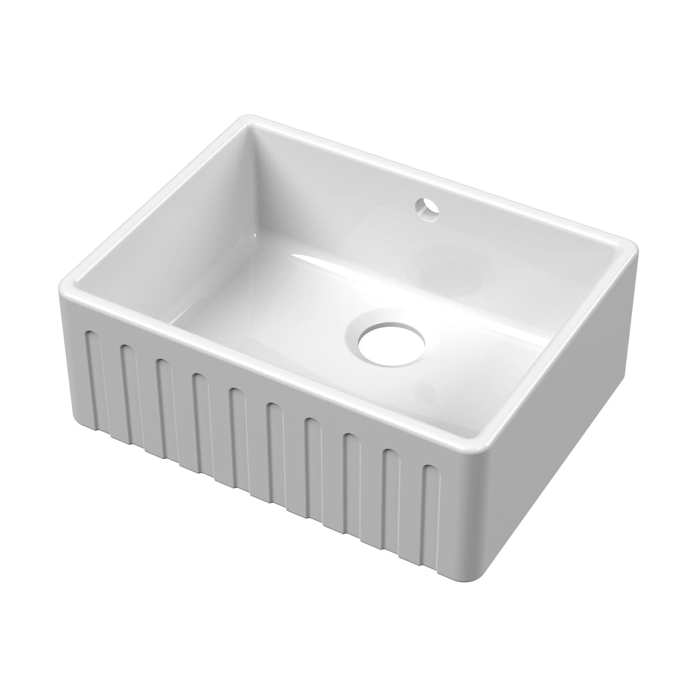 Single Bowl Fluted Front Fireclay Ceramic Butler Kitchen Sink with Overflow - 595mm - Image 5