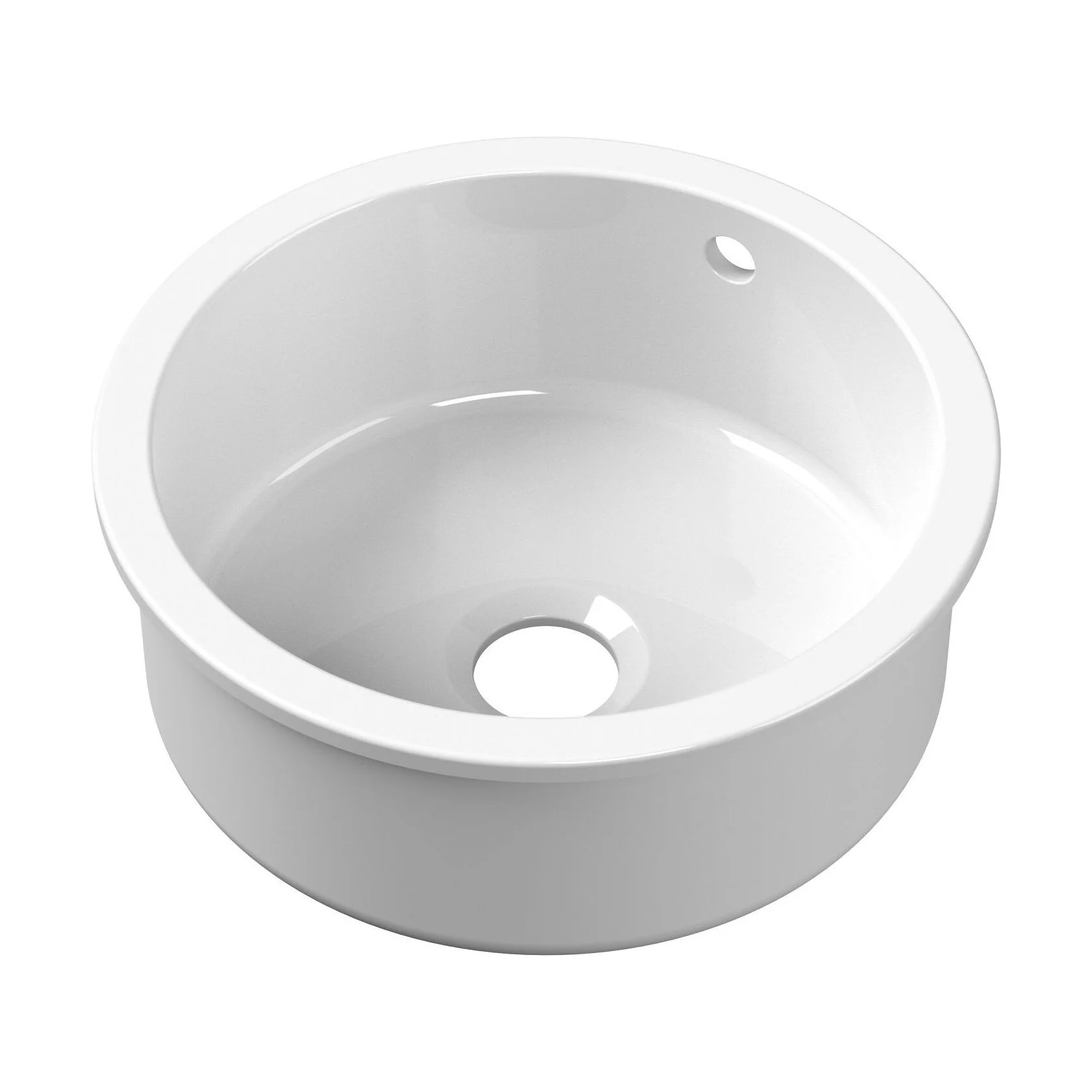 Fireclay Single Bowl Round Undermount Kitchen Sink, Central Waste Position & Overflow - 460mm - Multiple Colours Available - Image 7