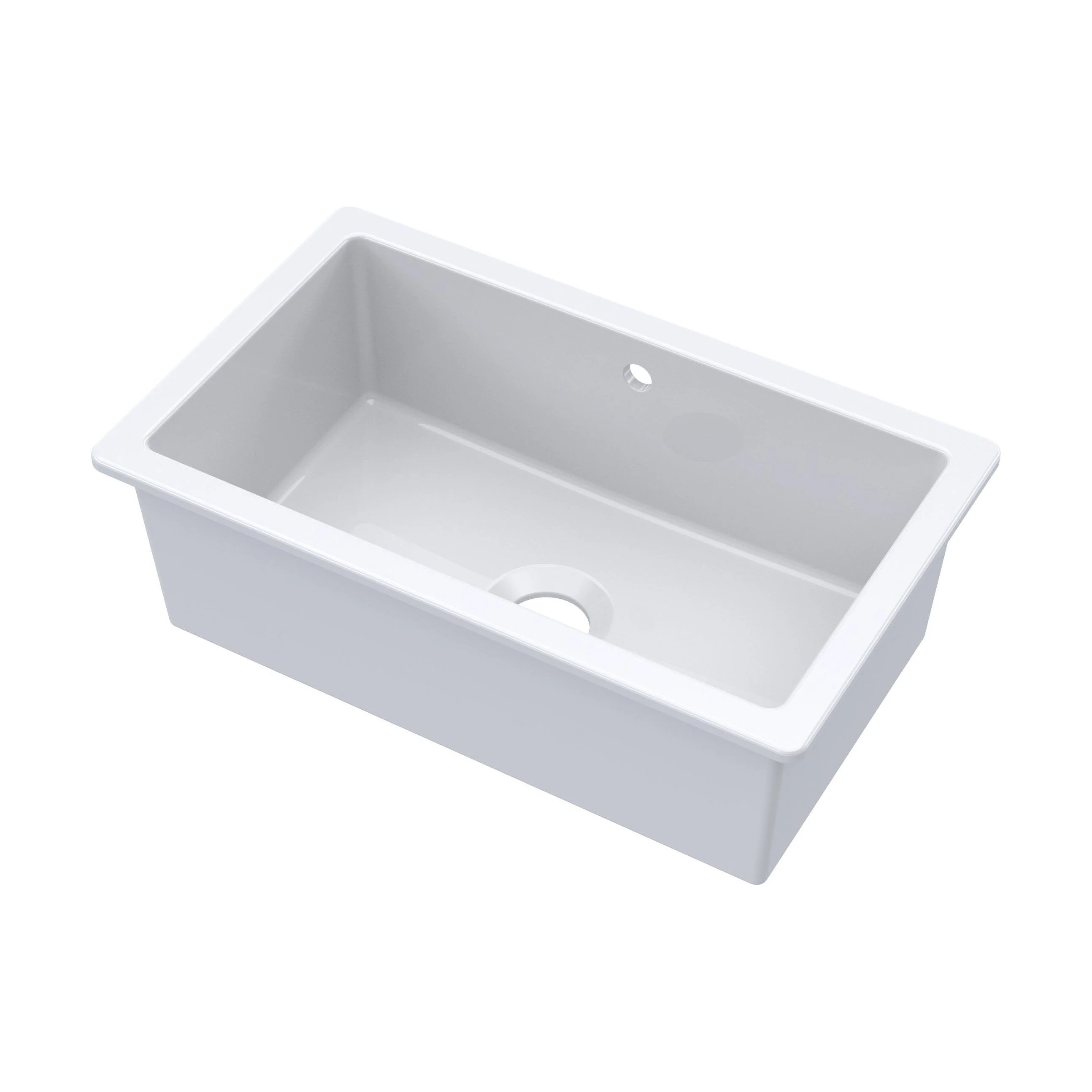 Single Bowl Fireclay Ceramic Rectangular Undermount Kitchen Sink with Overflow - 763mm - Image 4