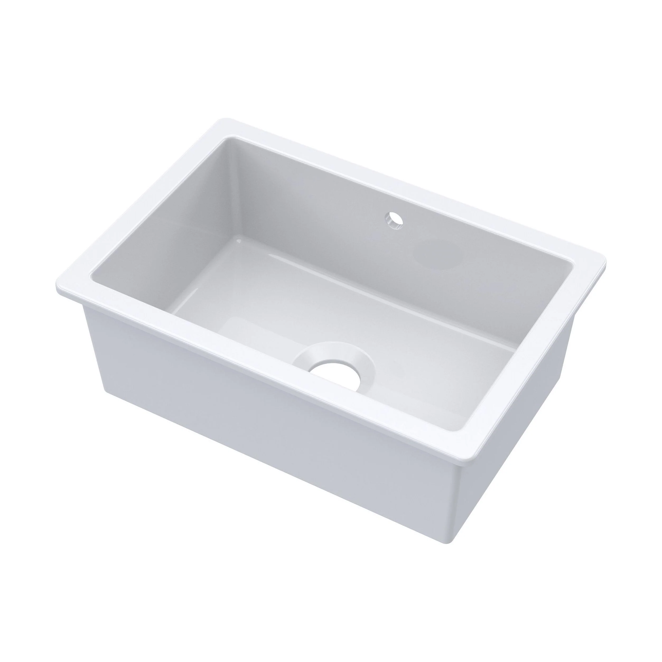Single Bowl Fireclay Ceramic Undermount Kitchen Sink with Overflow and Central Waste Position - 711mm - Image 4