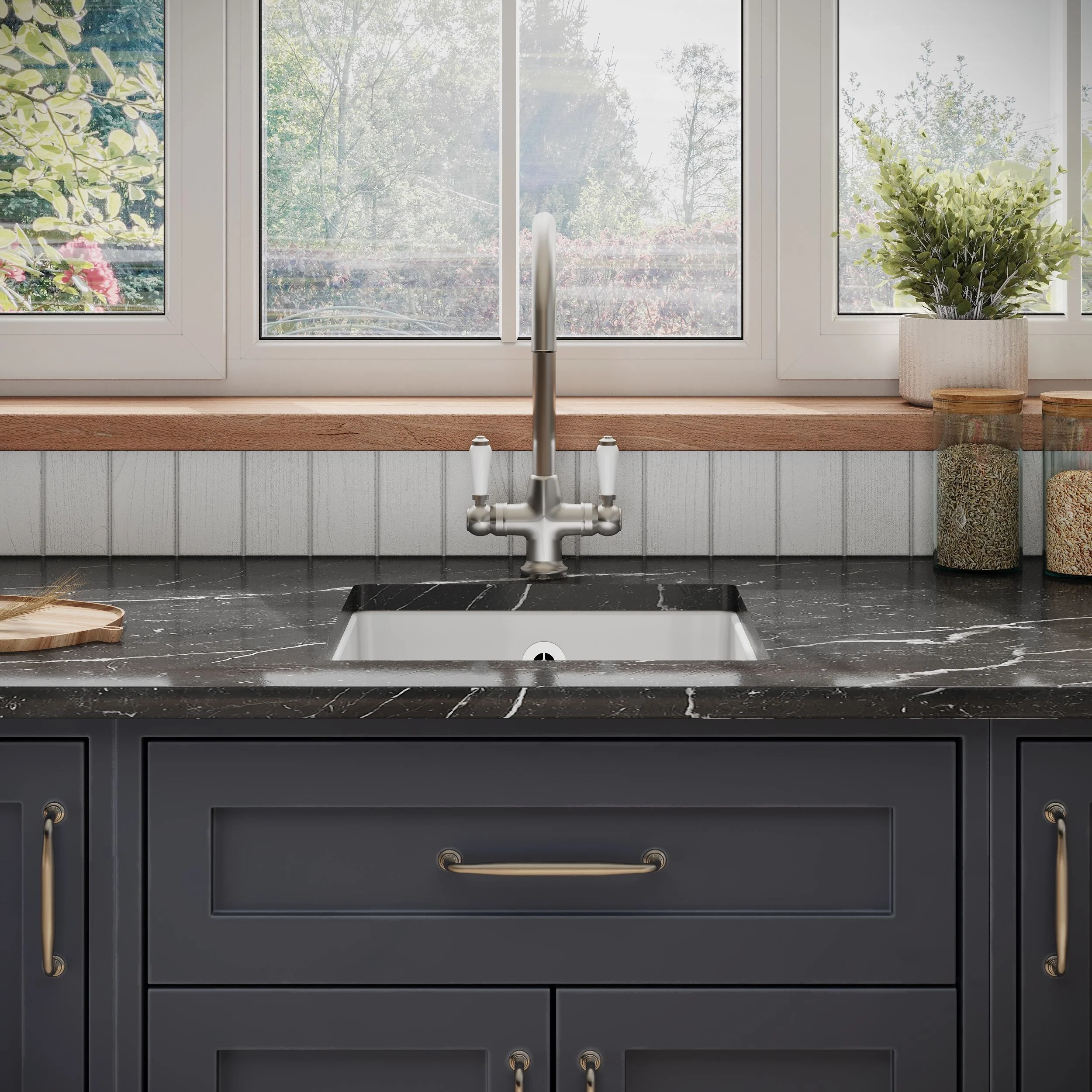 Fireclay Single Bowl Square Undermount Kitchen Sink with Overflow - 457mm - Multiple Colours - Image 3