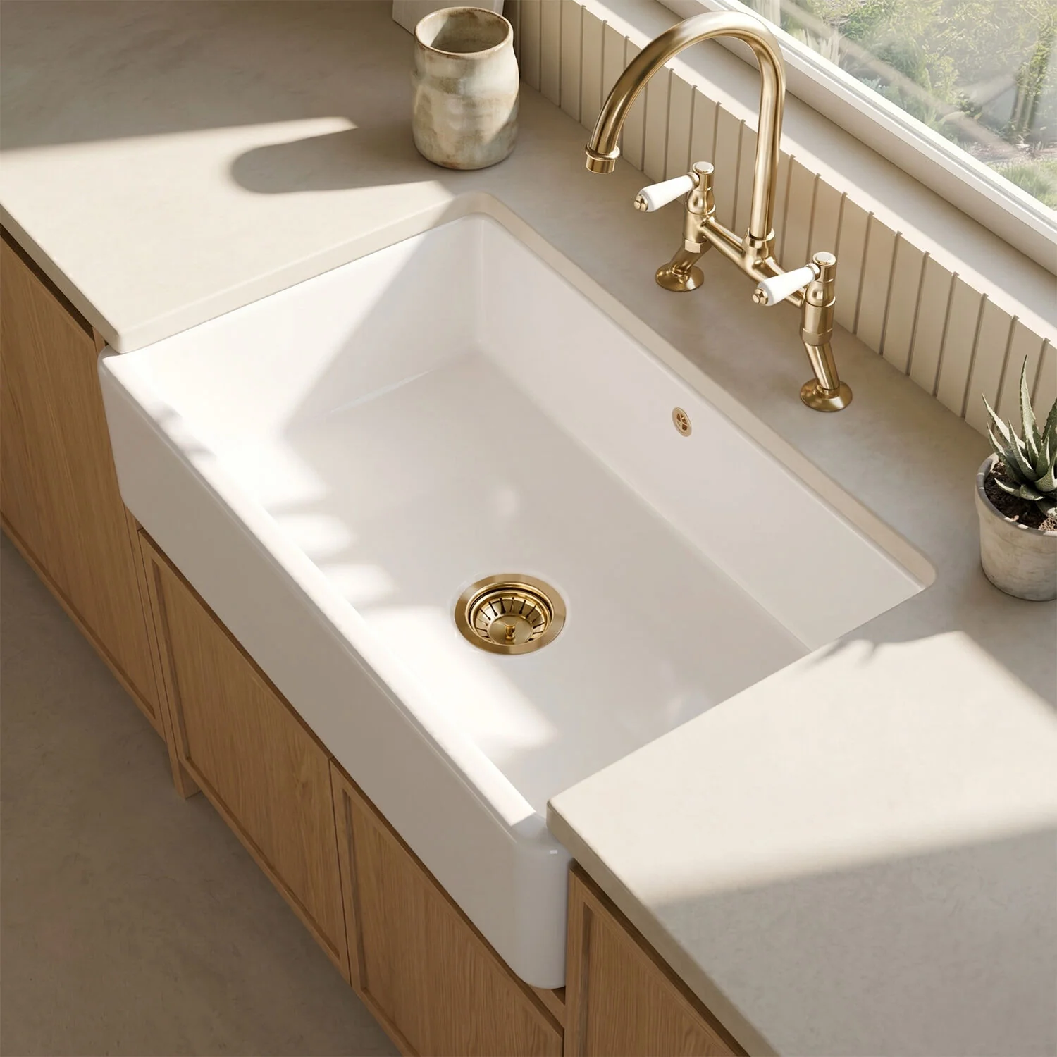 Traditional Single Bowl Fireclay Ceramic Butler Kitchen Sink with Overflow - 795mm