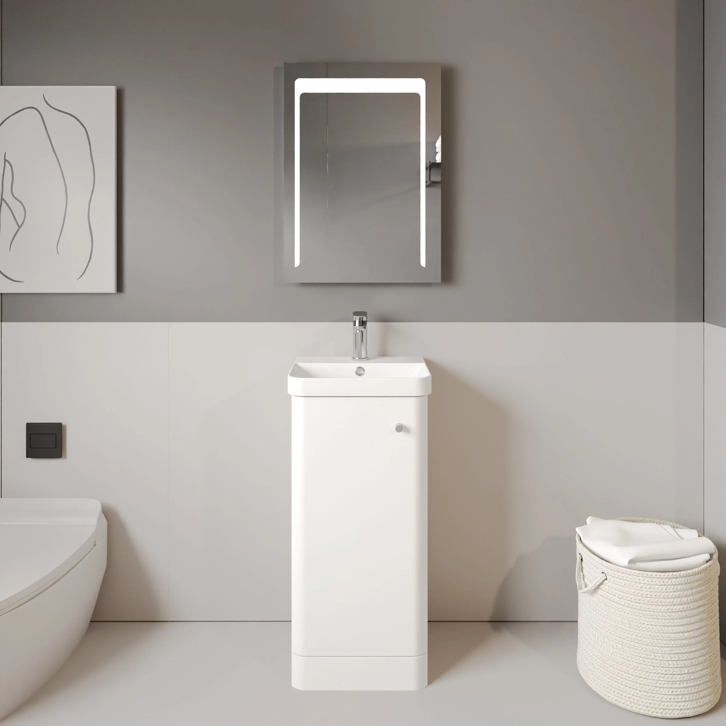 Flashbrook Floor Standing 1 Door Vanity Unit with Ceramic Basin - 400mm, Choice of Colour - Image 4