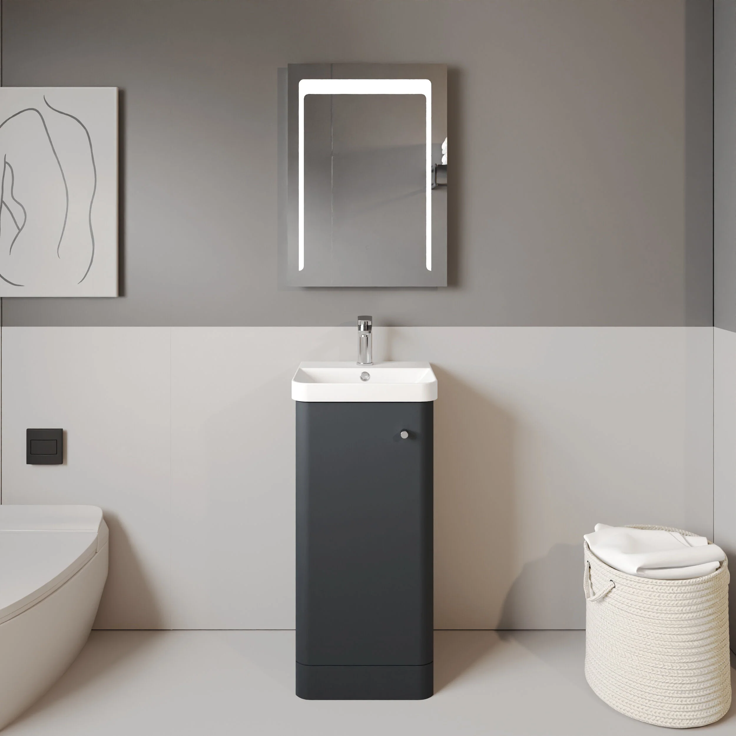 Flashbrook Floor Standing 1 Door Vanity Unit with Ceramic Basin - 400mm, Choice of Colour - Image 5