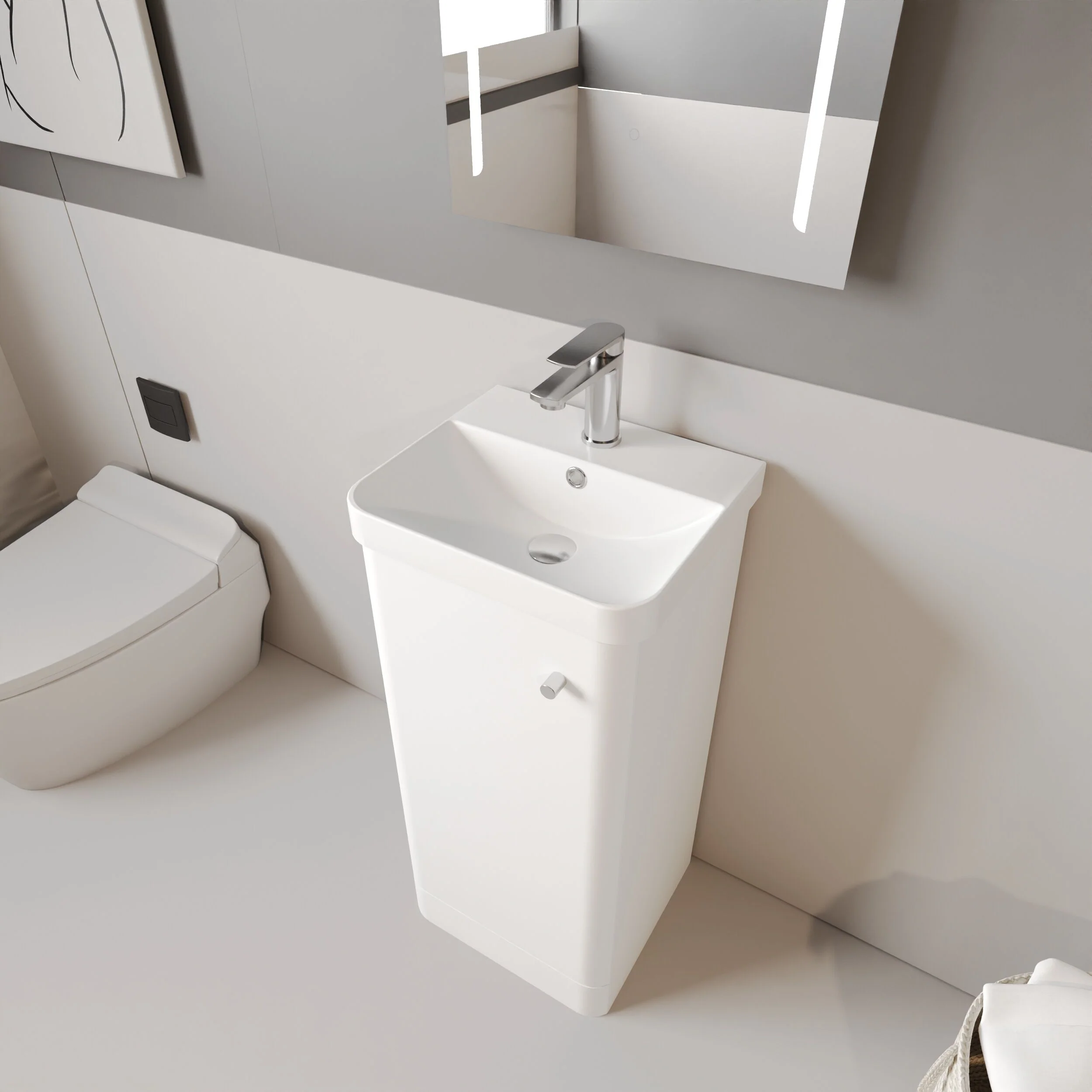 Flashbrook Floor Standing 1 Door Vanity Unit with Ceramic Basin - 400mm, Choice of Colour - Image 7