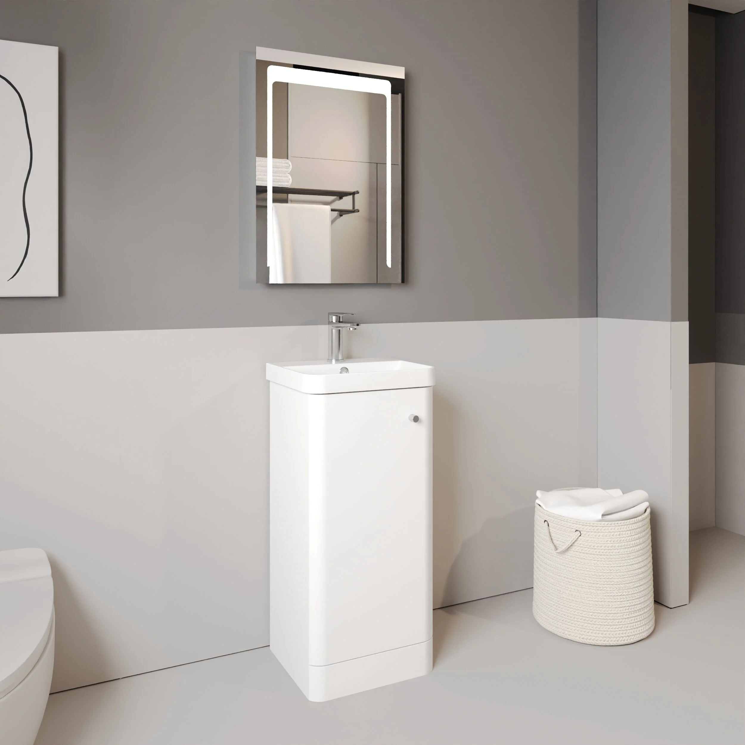 Flashbrook Floor Standing 1 Door Vanity Unit with Ceramic Basin - 400mm, Choice of Colour - Image 8