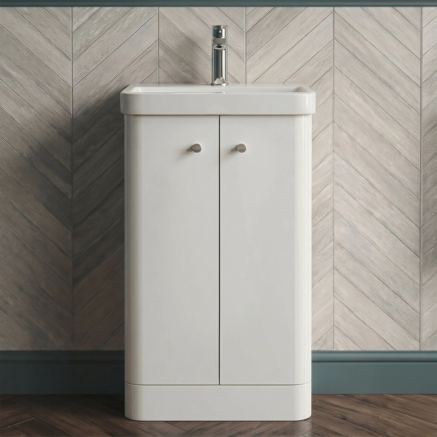 Flashbrook Contemporary Floor Standing 2 Door Vanity Unit with 1 Tap Hole Ceramic Basin - Choice of Size and Finish