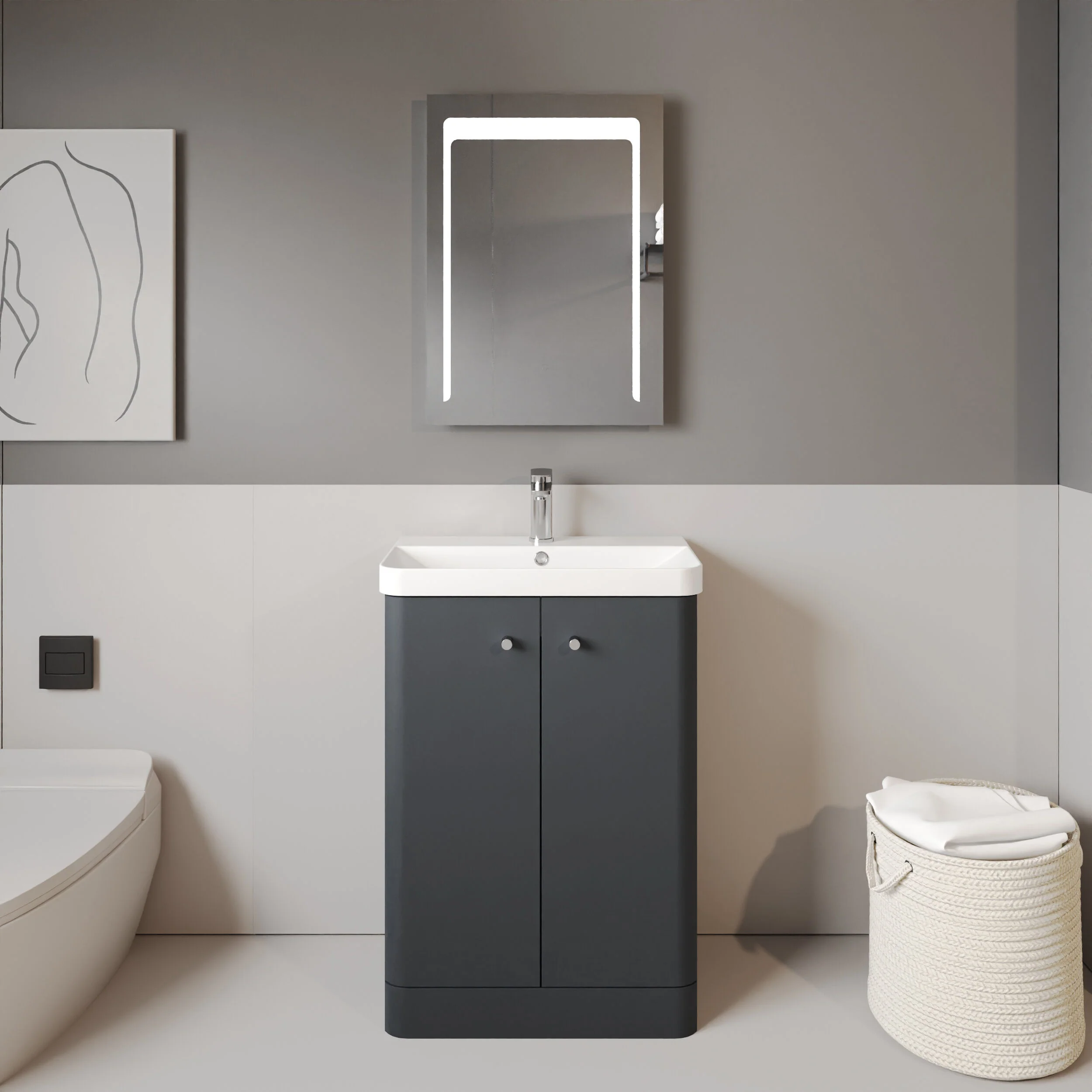 Flashbrook Contemporary Floor Standing 2 Door Vanity Unit with 1 Tap Hole Ceramic Basin - Choice of Size and Finish - Image 10