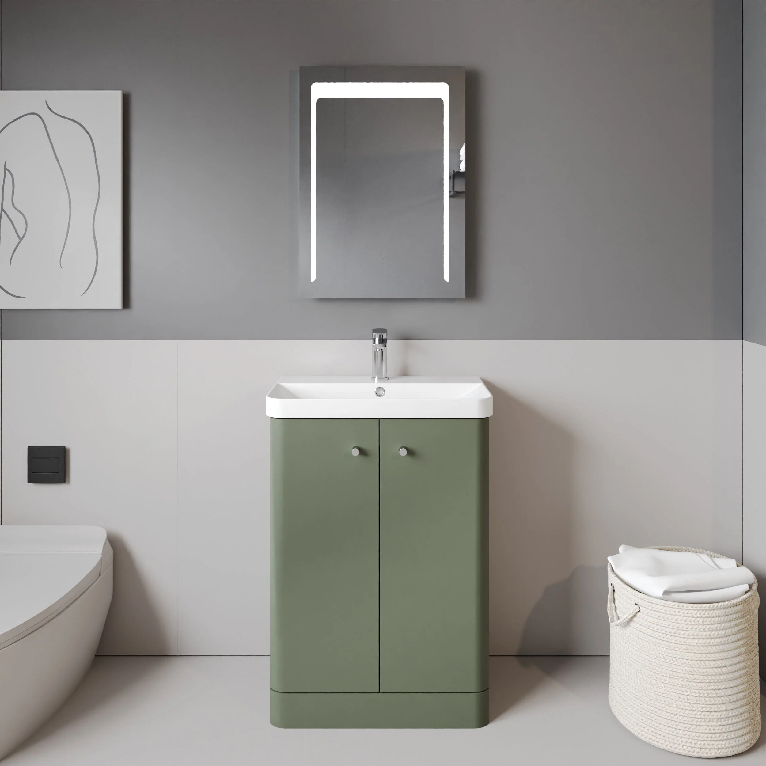 Flashbrook Contemporary Floor Standing 2 Door Vanity Unit with 1 Tap Hole Ceramic Basin - Choice of Size and Finish - Image 12