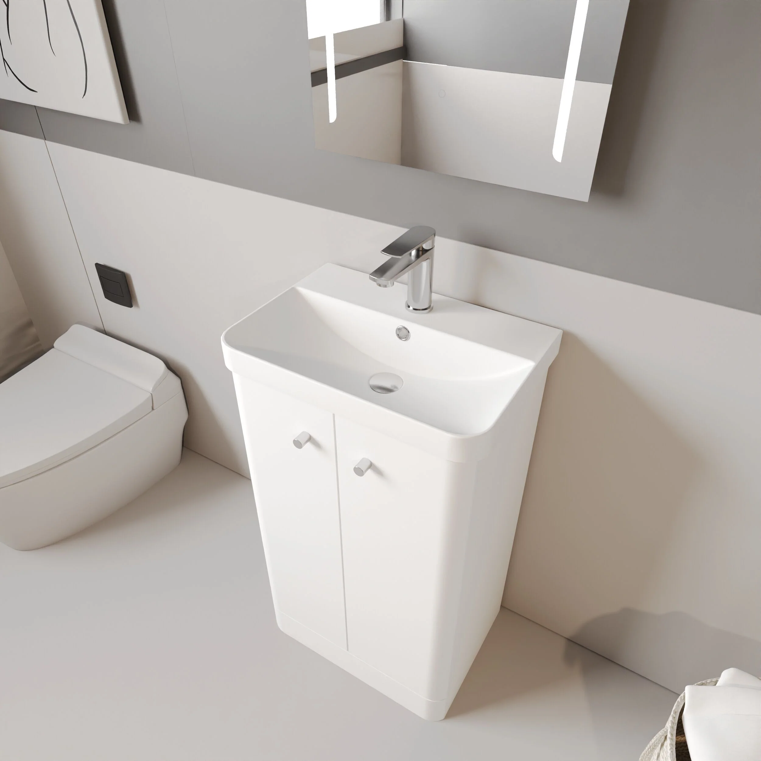 Flashbrook Contemporary Floor Standing 2 Door Vanity Unit with 1 Tap Hole Ceramic Basin - Choice of Size and Finish - Image 13