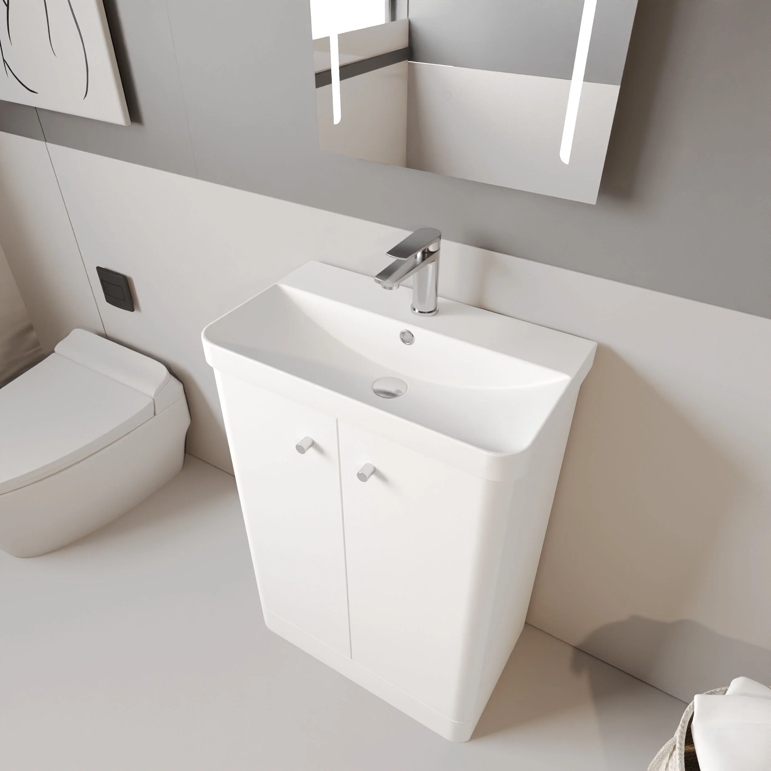 Flashbrook Contemporary Floor Standing 2 Door Vanity Unit with 1 Tap Hole Ceramic Basin - Choice of Size and Finish - Image 14