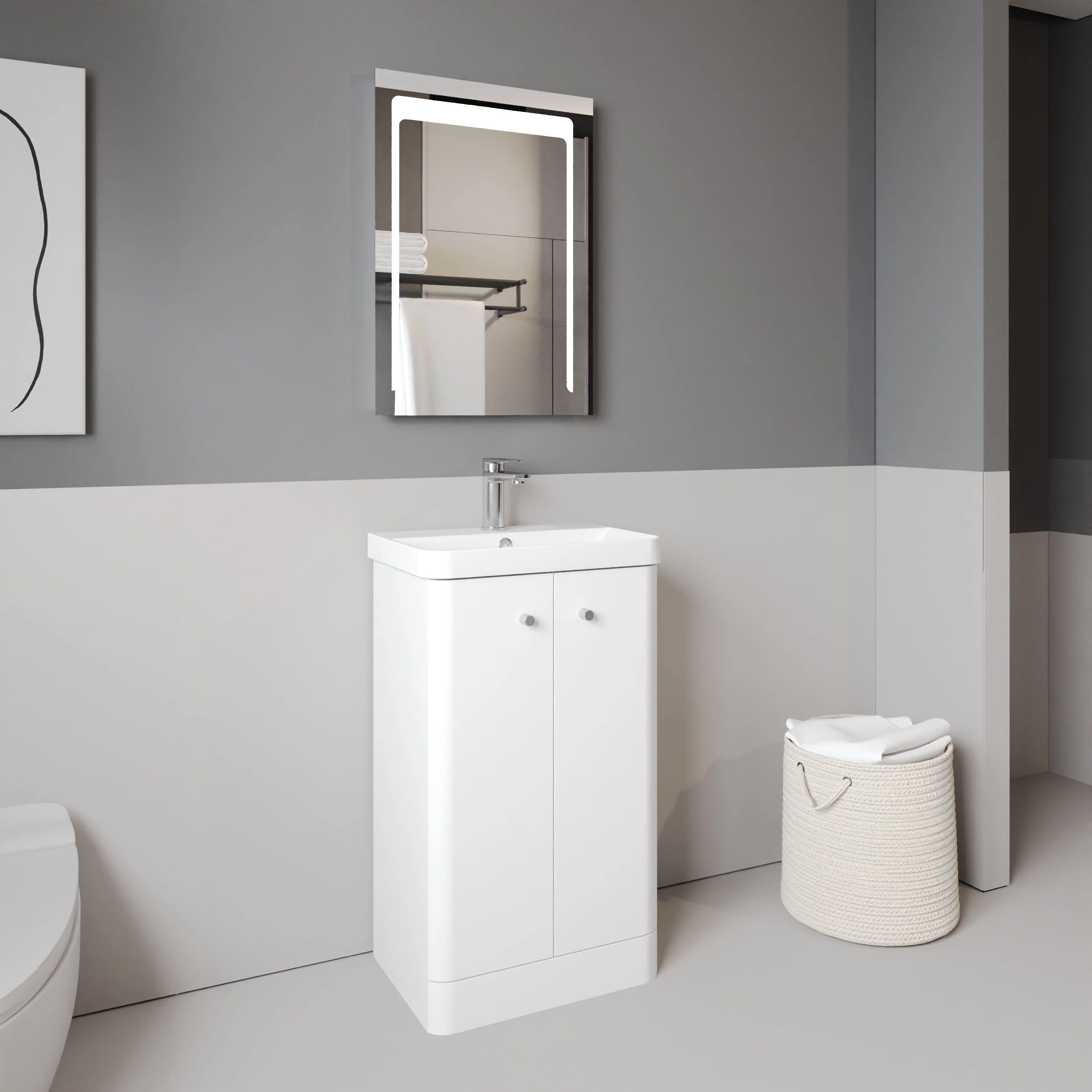 Flashbrook Contemporary Floor Standing 2 Door Vanity Unit with 1 Tap Hole Ceramic Basin - Choice of Size and Finish - Image 15