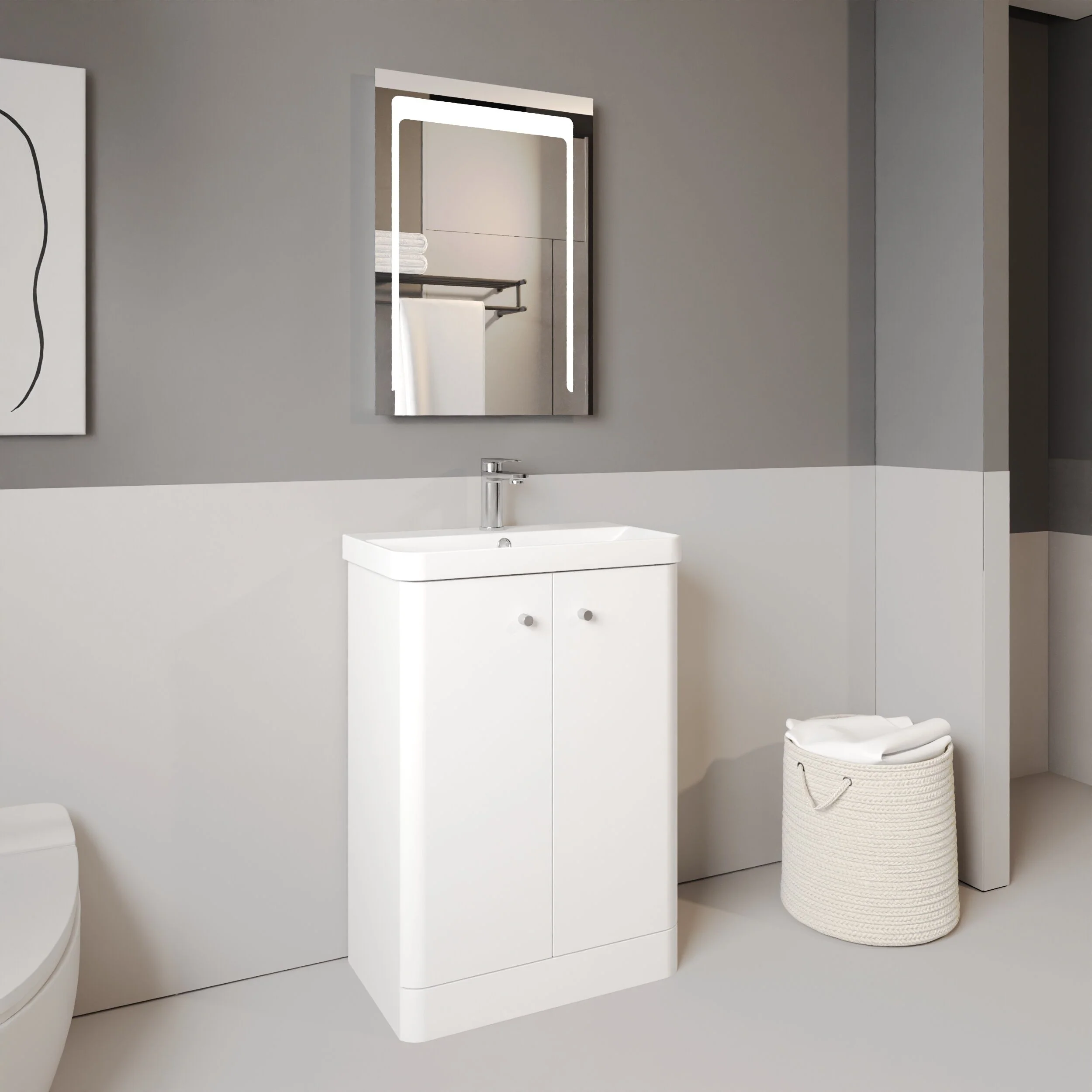 Flashbrook Contemporary Floor Standing 2 Door Vanity Unit with 1 Tap Hole Ceramic Basin - Choice of Size and Finish - Image 16