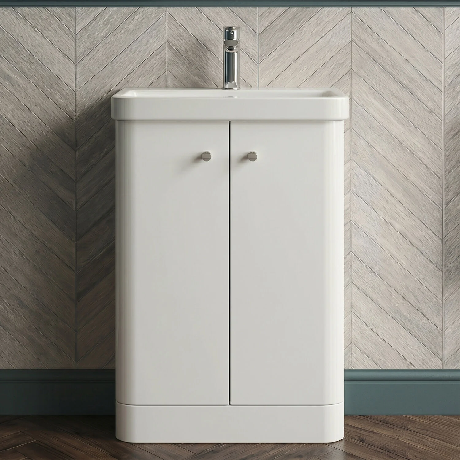 Flashbrook Contemporary Floor Standing 2 Door Vanity Unit with 1 Tap Hole Ceramic Basin - Choice of Size and Finish - Image 2