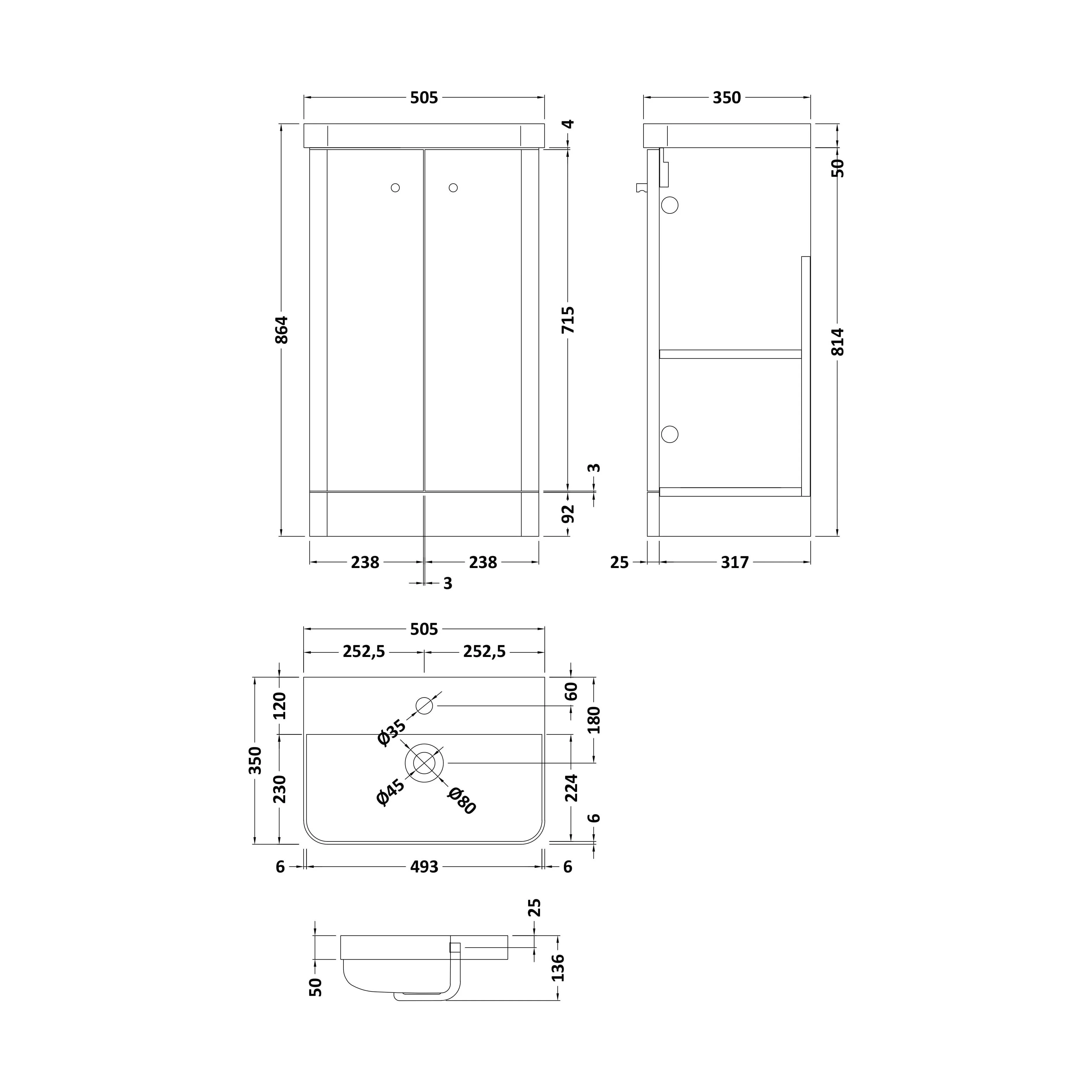 Flashbrook Contemporary Floor Standing 2 Door Vanity Unit with 1 Tap Hole Ceramic Basin - Choice of Size and Finish - Image 23