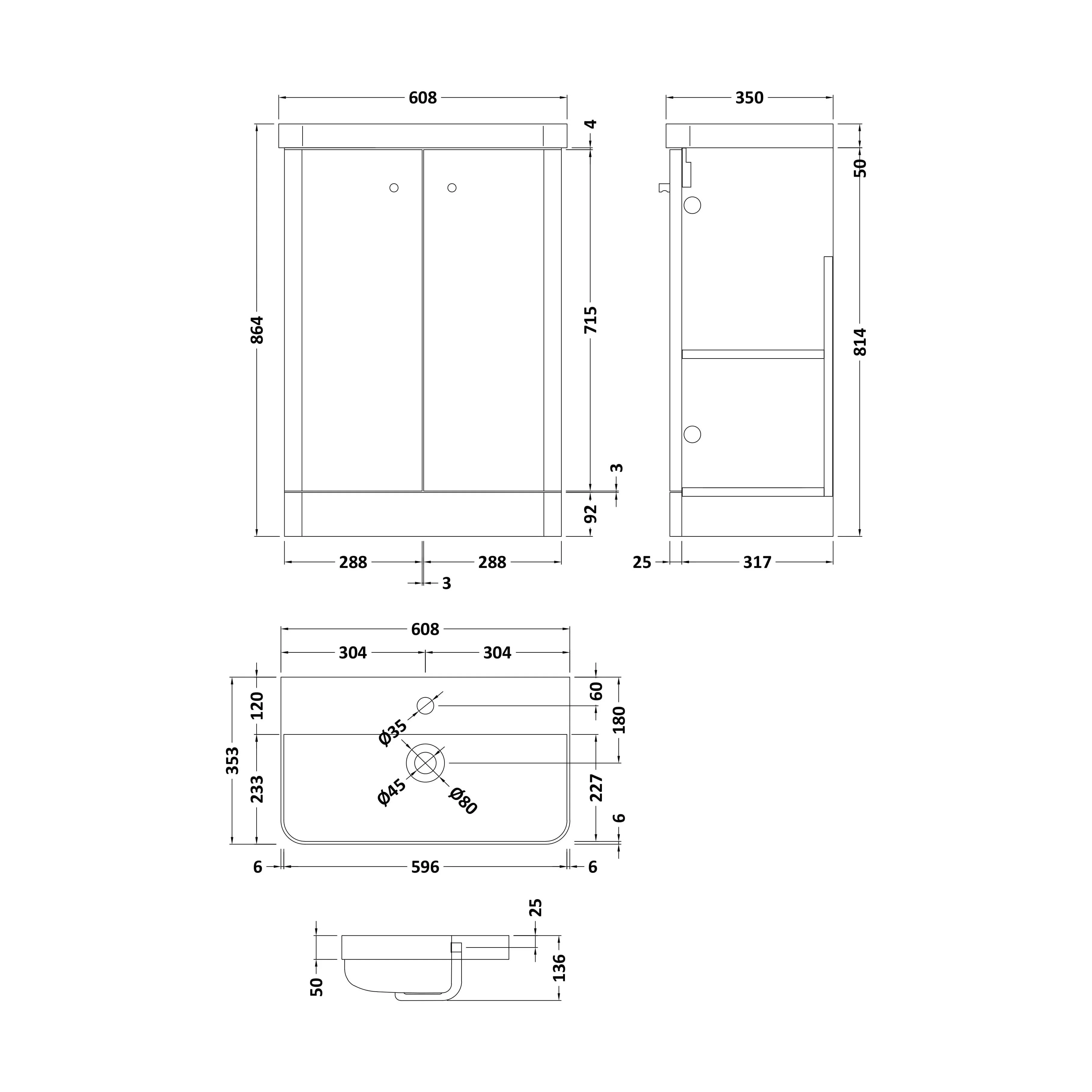 Flashbrook Contemporary Floor Standing 2 Door Vanity Unit with 1 Tap Hole Ceramic Basin - Choice of Size and Finish - Image 24