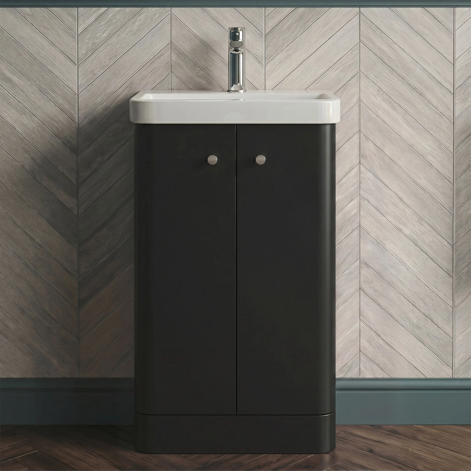 Flashbrook Contemporary Floor Standing 2 Door Vanity Unit with 1 Tap Hole Ceramic Basin - Choice of Size and Finish - Image 3