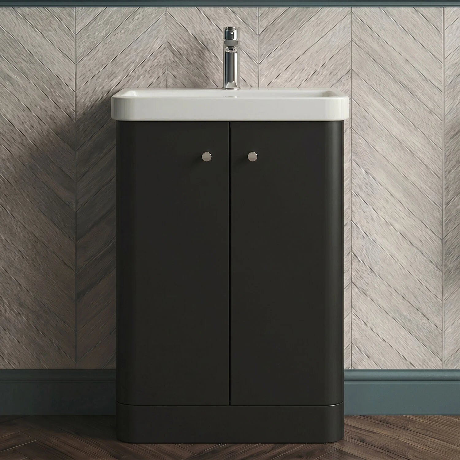 Flashbrook Contemporary Floor Standing 2 Door Vanity Unit with 1 Tap Hole Ceramic Basin - Choice of Size and Finish - Image 4