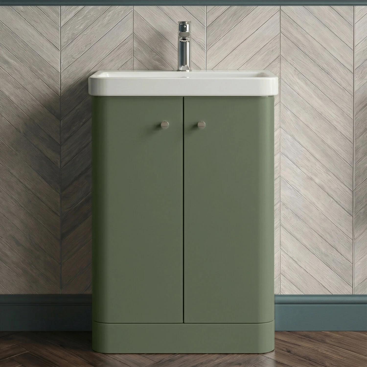 Flashbrook Contemporary Floor Standing 2 Door Vanity Unit with 1 Tap Hole Ceramic Basin - Choice of Size and Finish - Image 6