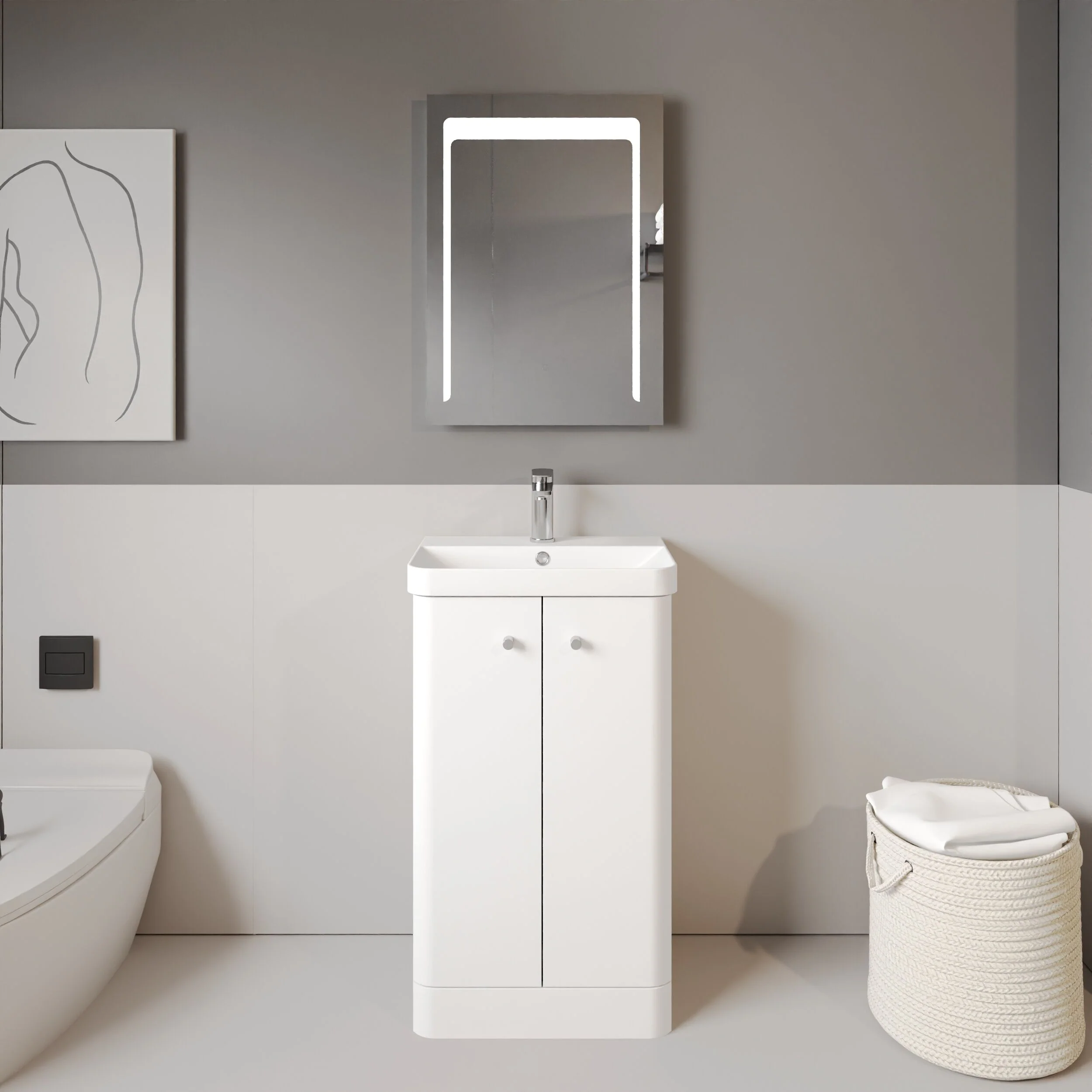 Flashbrook Contemporary Floor Standing 2 Door Vanity Unit with 1 Tap Hole Ceramic Basin - Choice of Size and Finish - Image 7