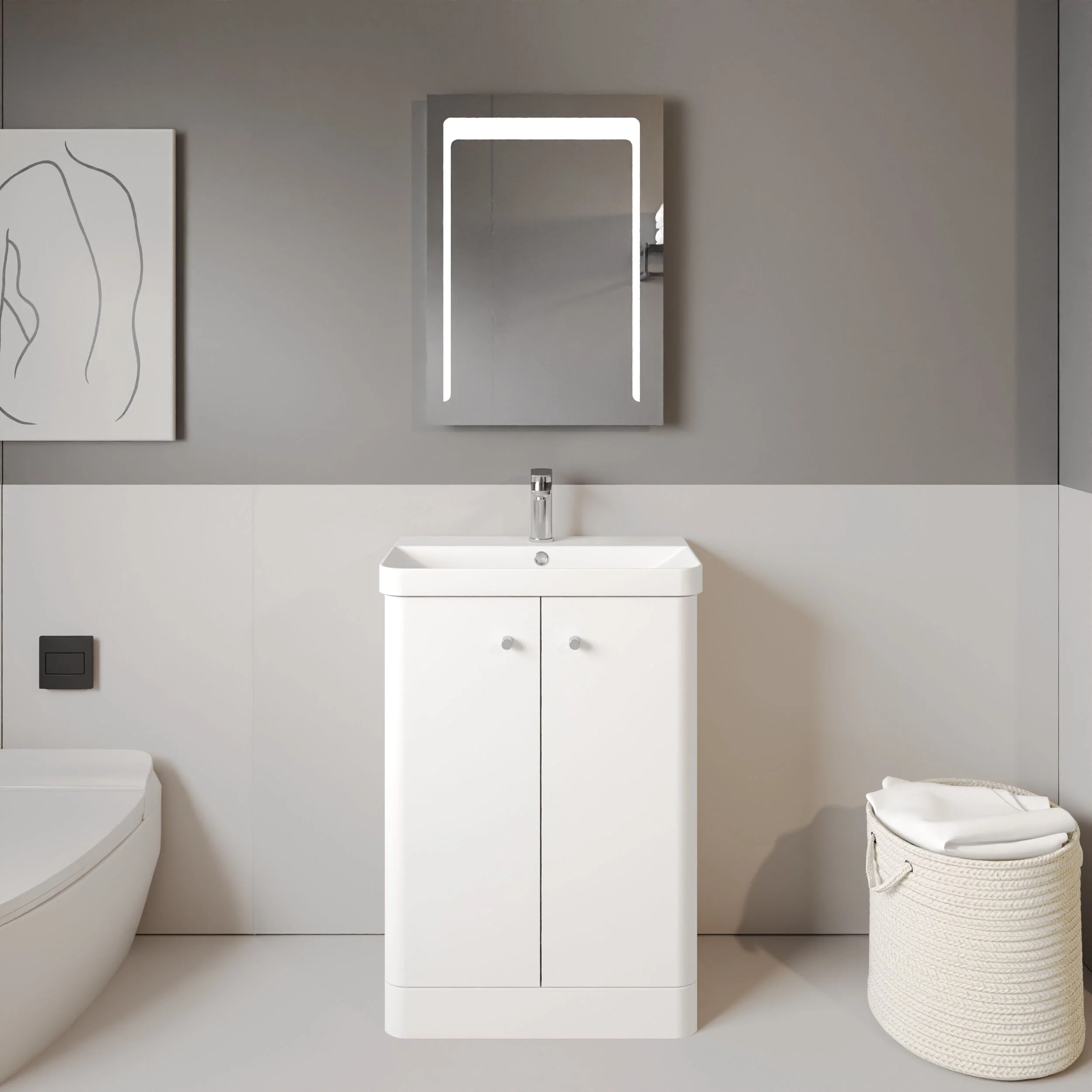 Flashbrook Contemporary Floor Standing 2 Door Vanity Unit with 1 Tap Hole Ceramic Basin - Choice of Size and Finish - Image 8