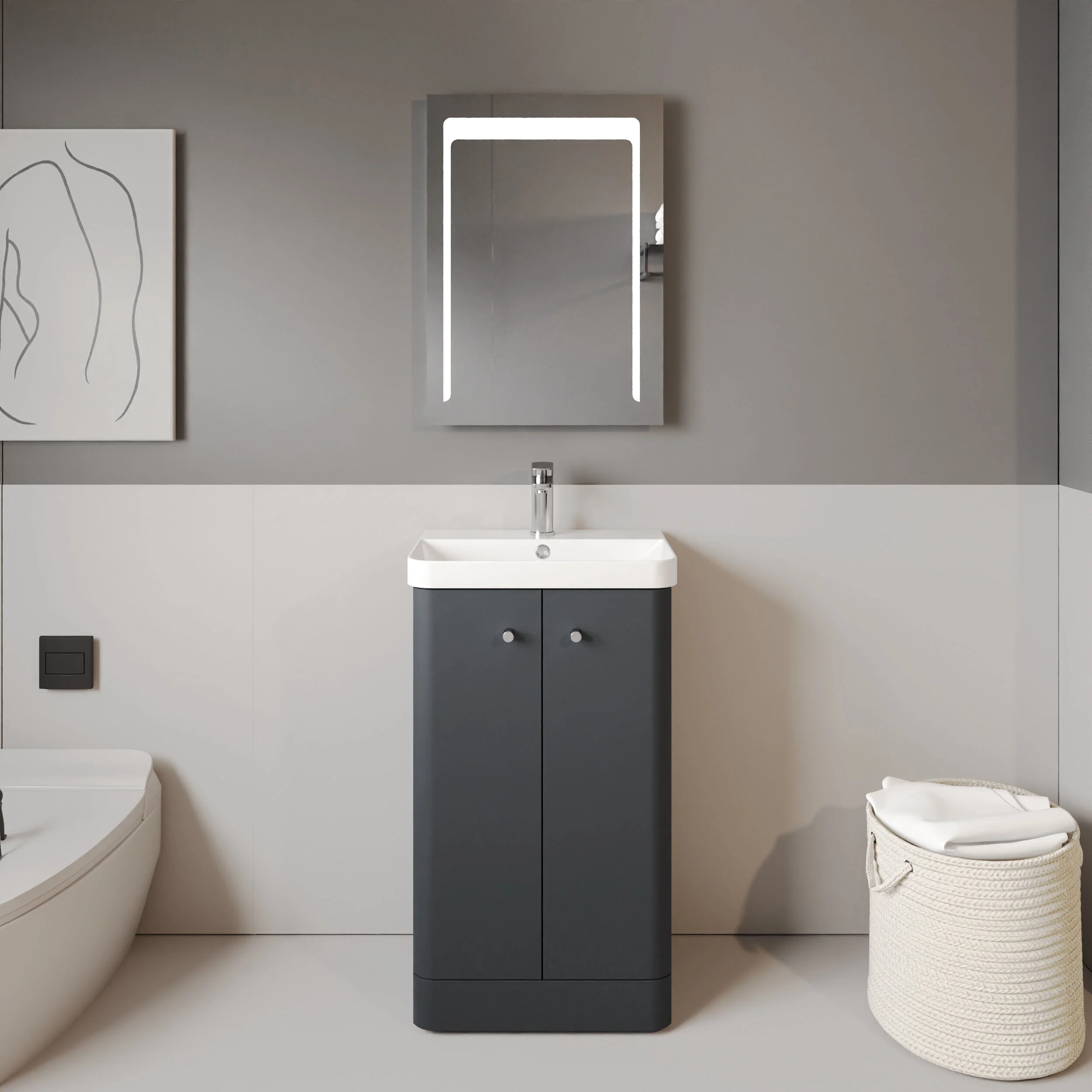 Flashbrook Contemporary Floor Standing 2 Door Vanity Unit with 1 Tap Hole Ceramic Basin - Choice of Size and Finish - Image 9