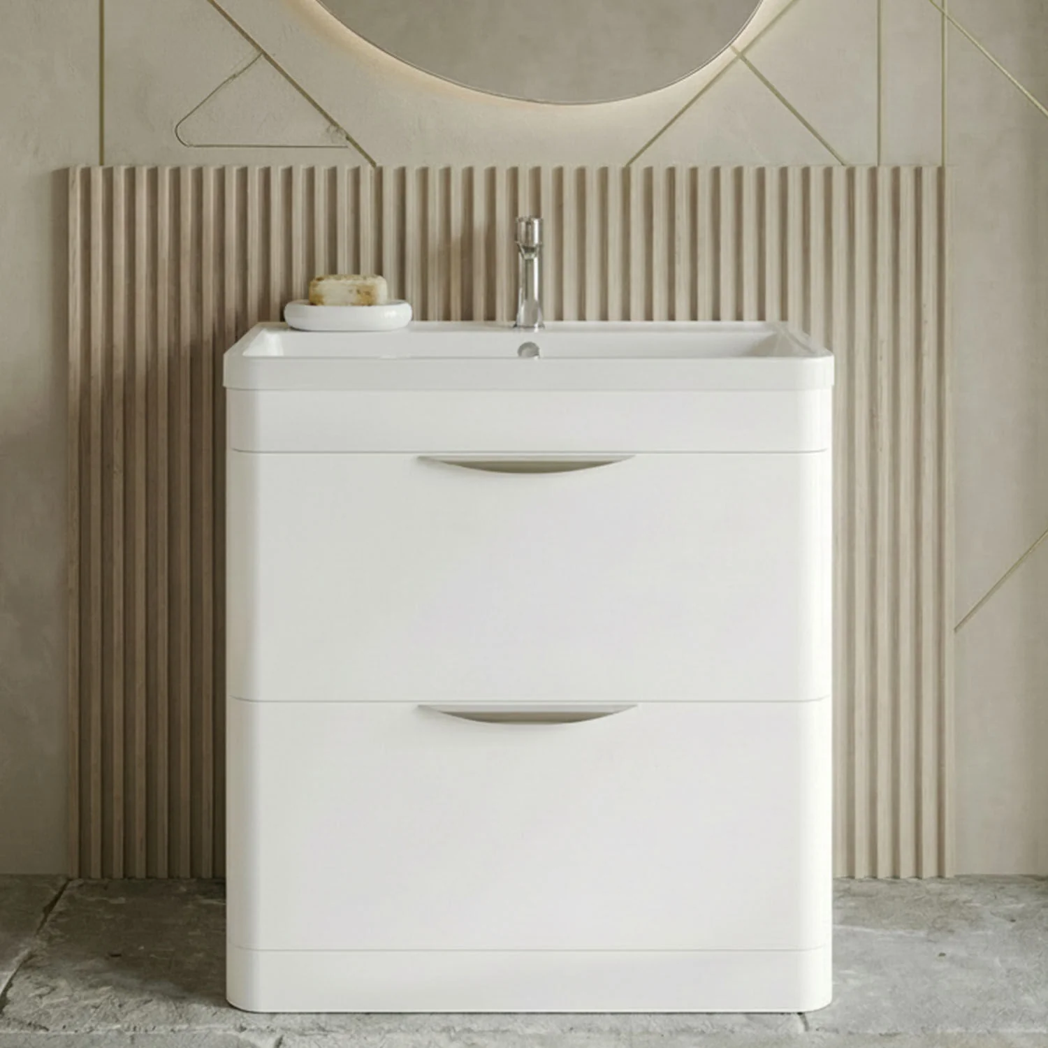 Aldershawe Floor Standing 2 Drawer Bathroom Vanity Basin Unit with Ceramic Basin, 800mm