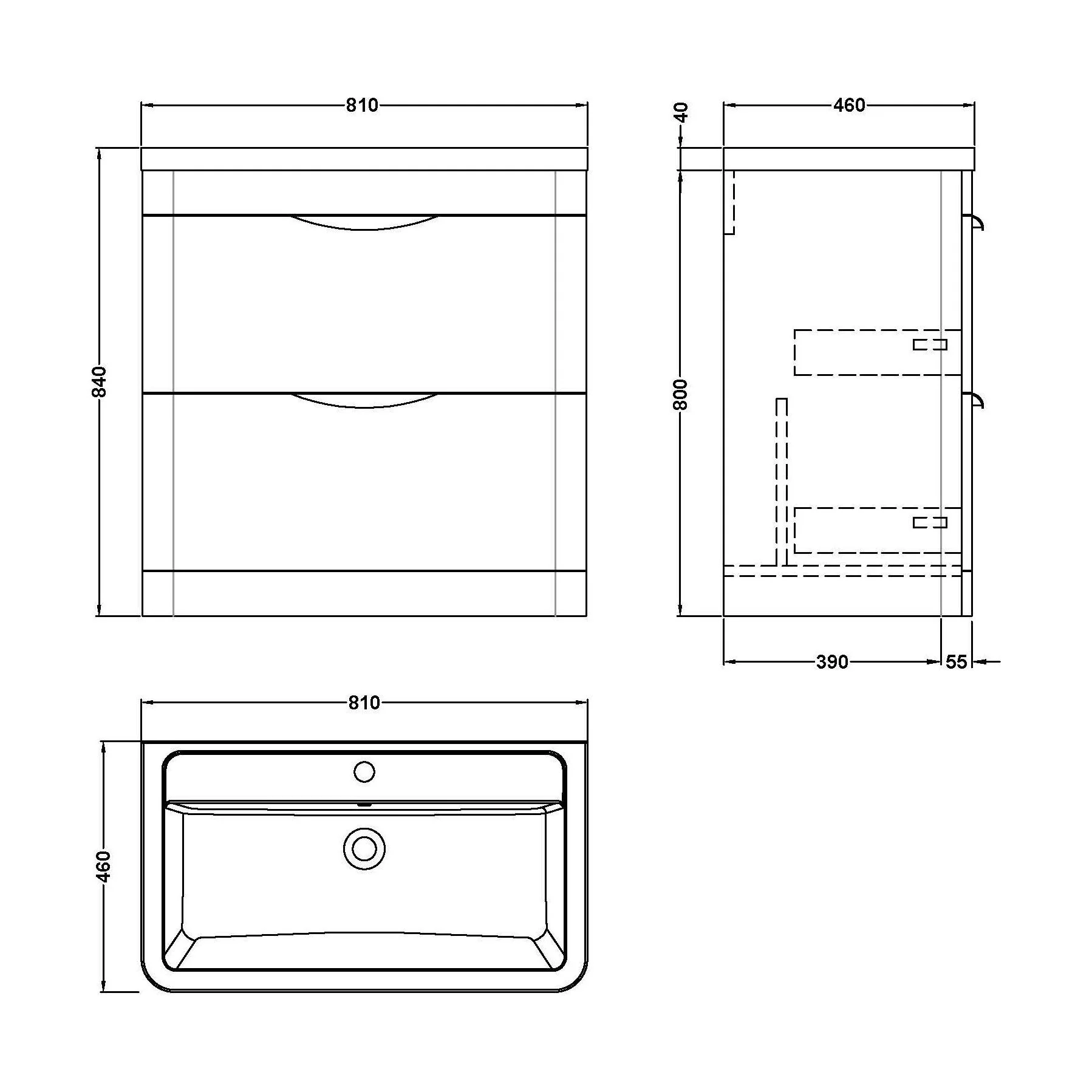 Aldershawe Floor Standing 2 Drawer Bathroom Vanity Basin Unit with Ceramic Basin, 800mm - Image 13