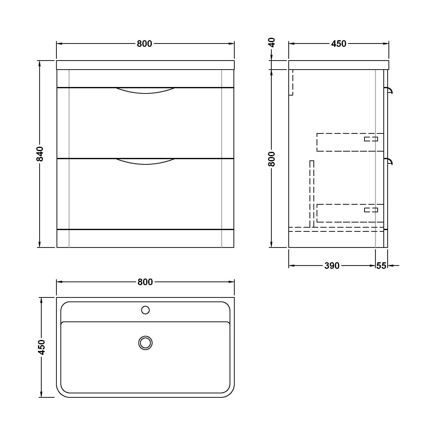 Aldershawe Floor Standing 2 Drawer Bathroom Vanity Basin Unit with Ceramic Basin, 800mm - Image 14