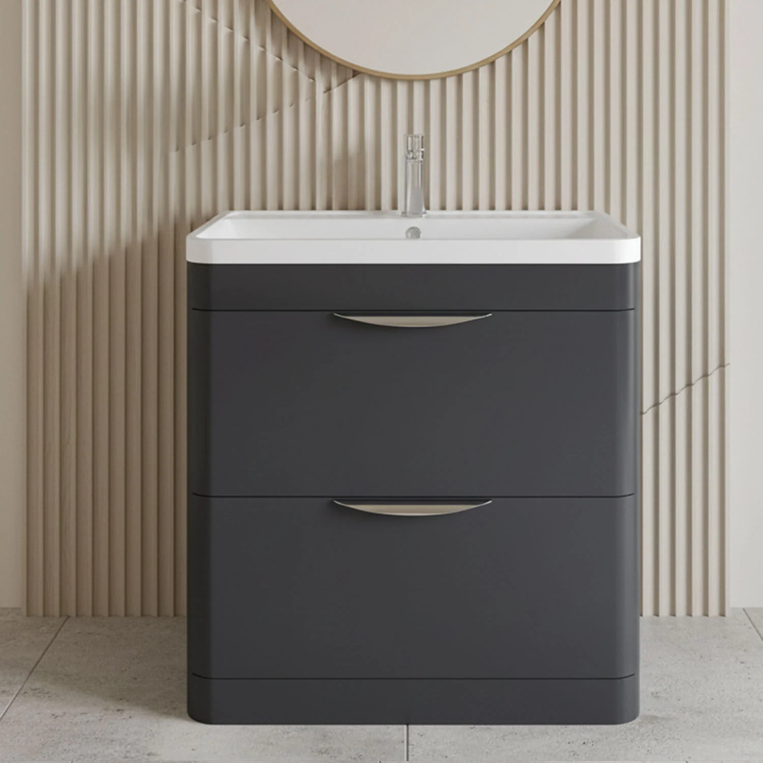Aldershawe Floor Standing 2 Drawer Bathroom Vanity Basin Unit with Ceramic Basin, 800mm - Image 2